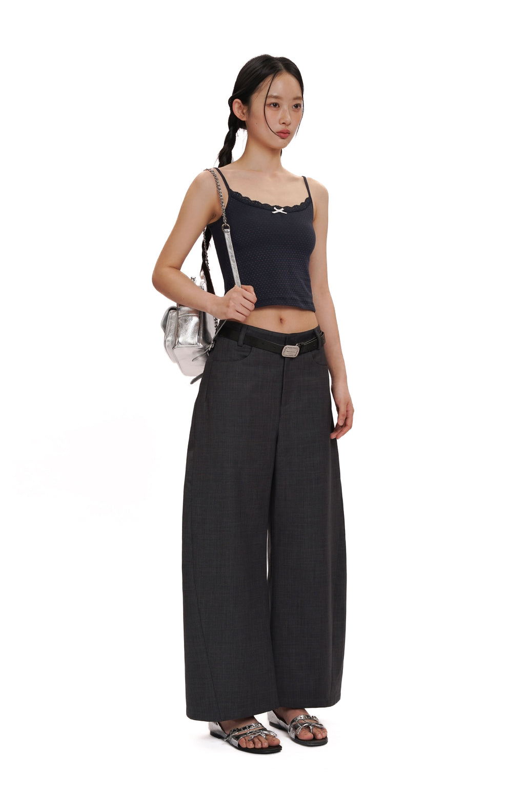 Three-piece printed contrast faux spaghetti strap vest