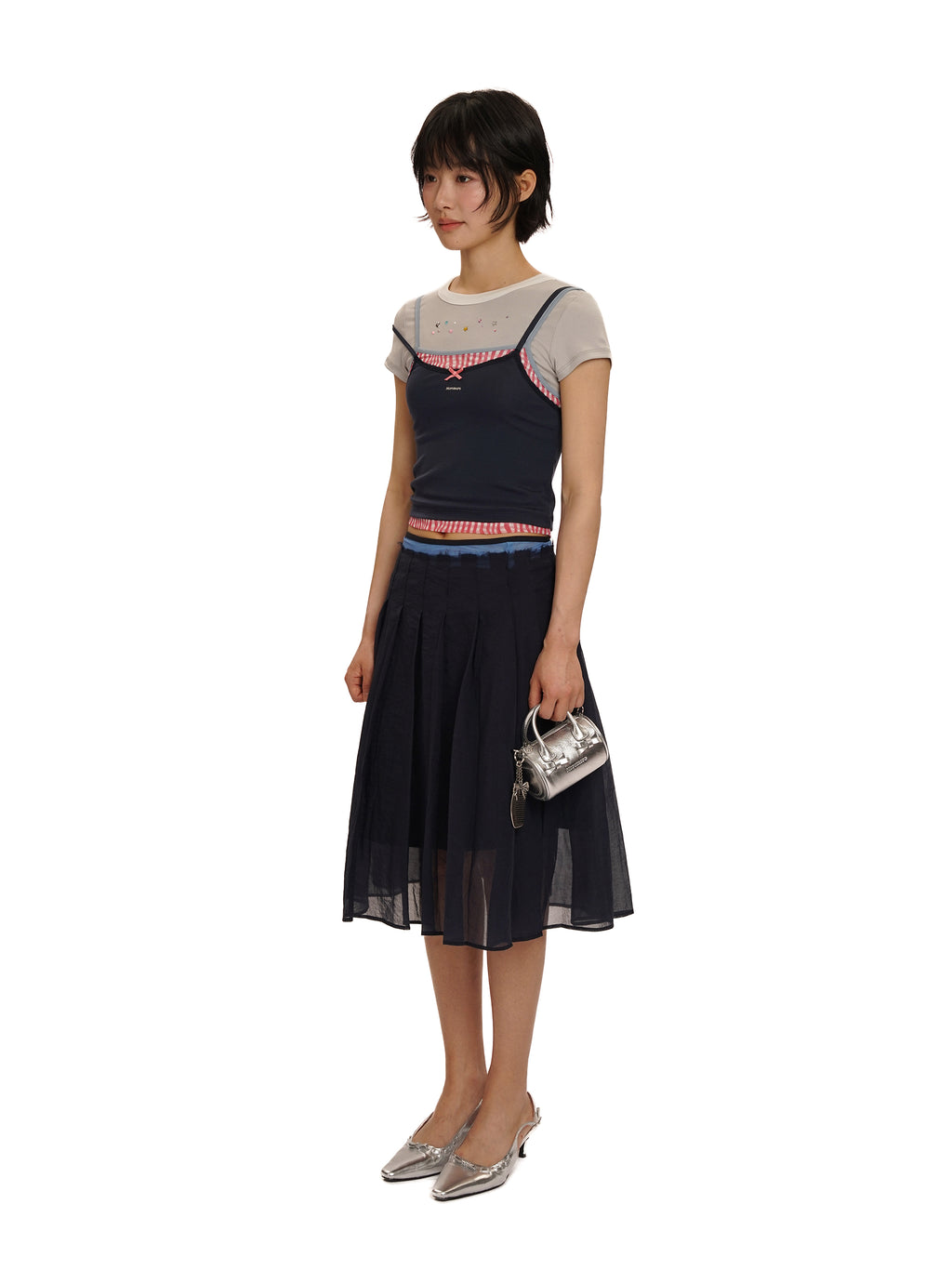 *Faux three-piece bow rhinestone short T-shirt
