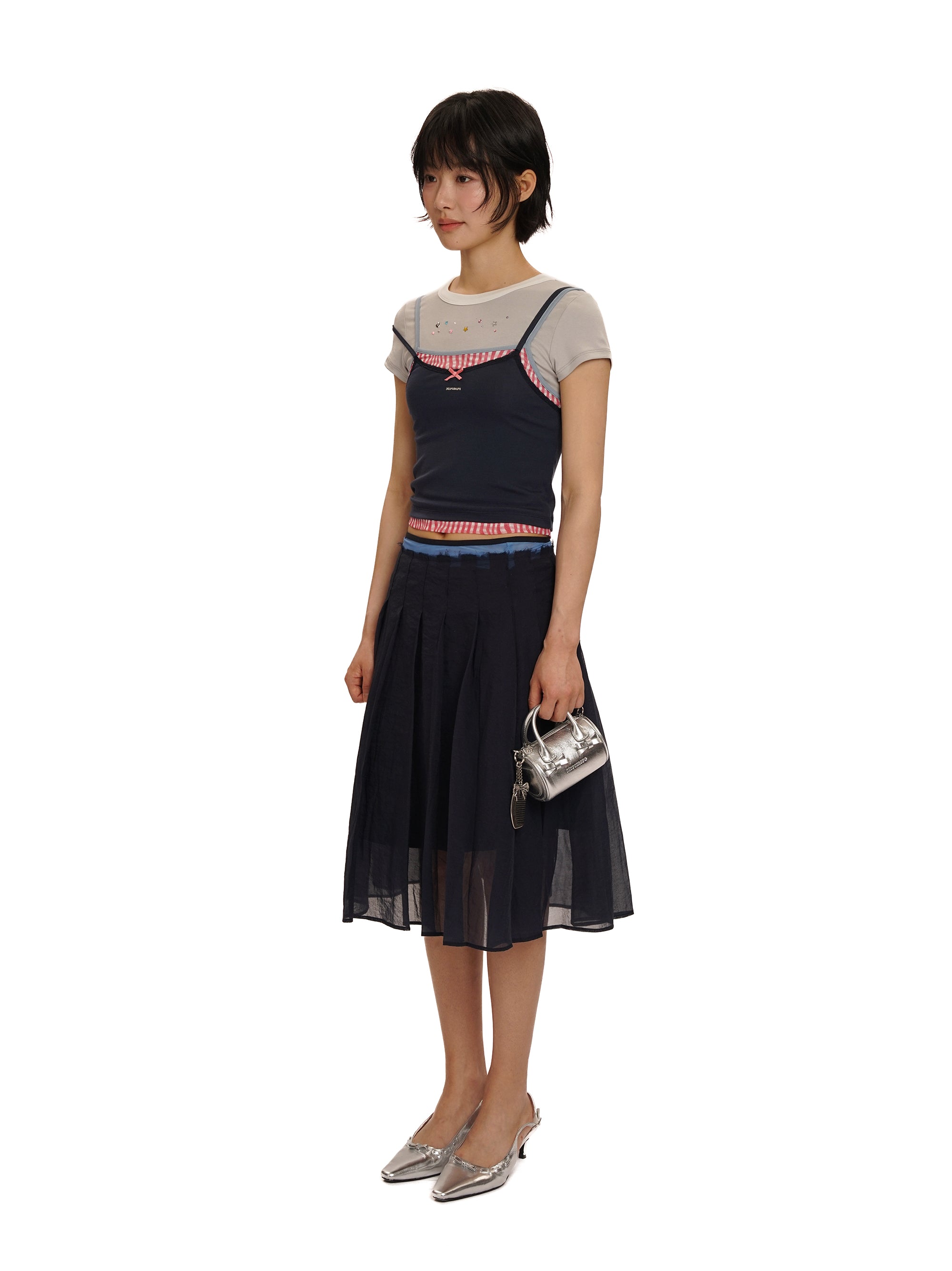 *Faux three-piece bow rhinestone short T-shirt