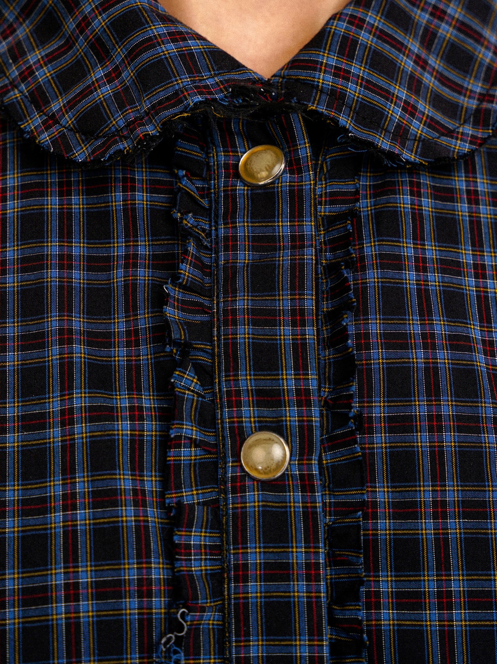 *Patchwork plaid Peter Pan collar short-sleeved shirt