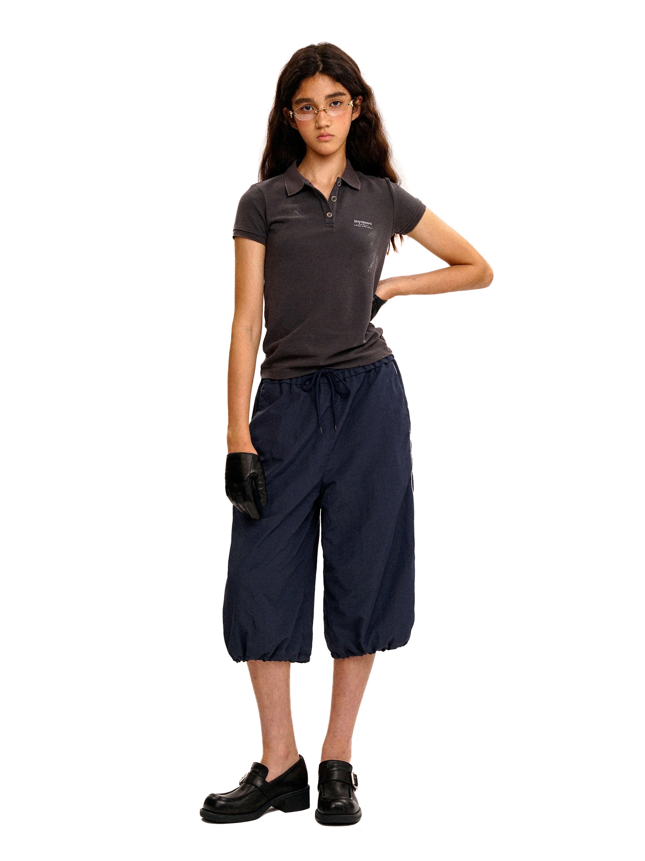 *Silver glitter slim-fit polo short-sleeved T-shirt