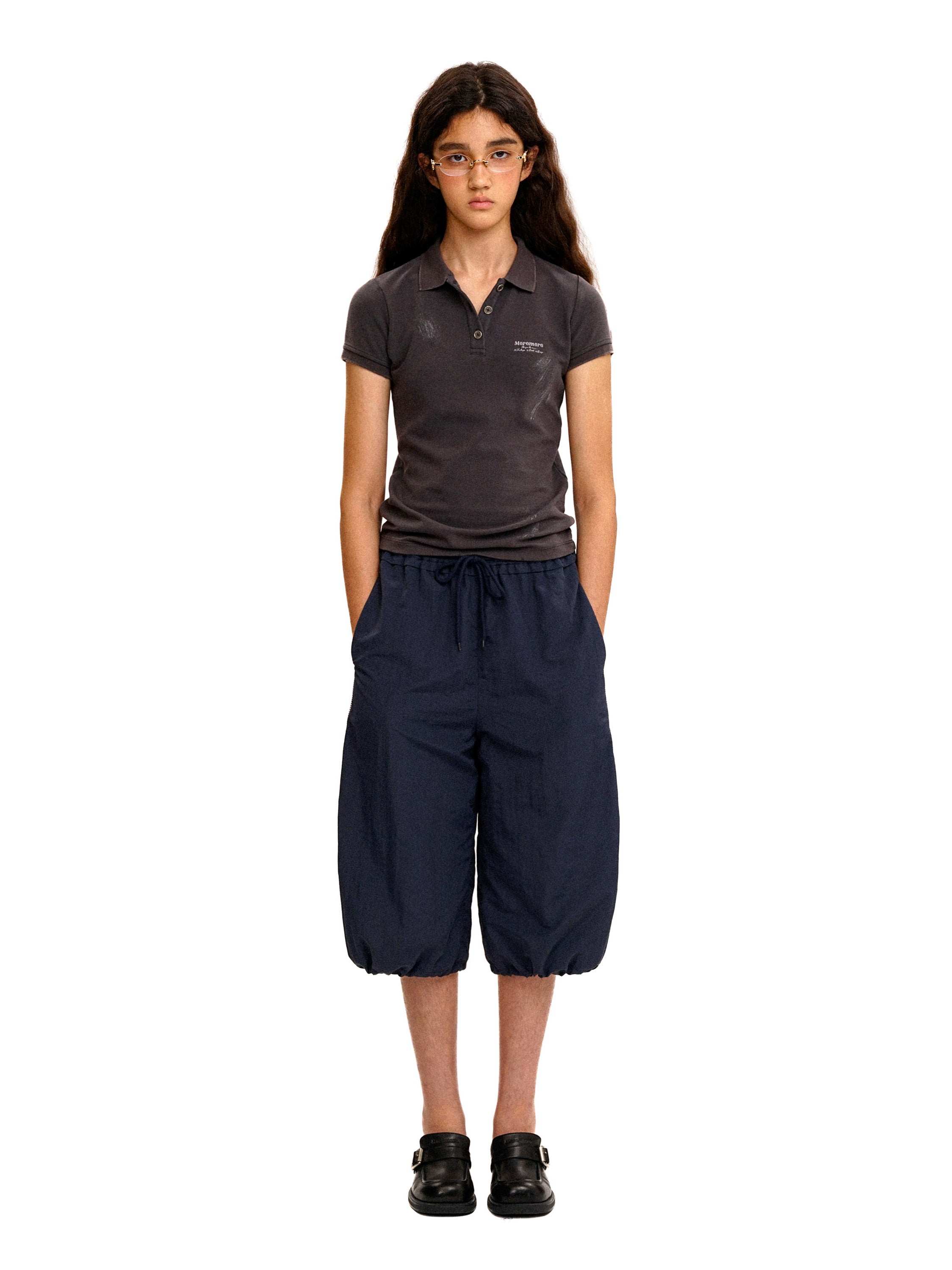 *Silver glitter slim-fit polo short-sleeved T-shirt
