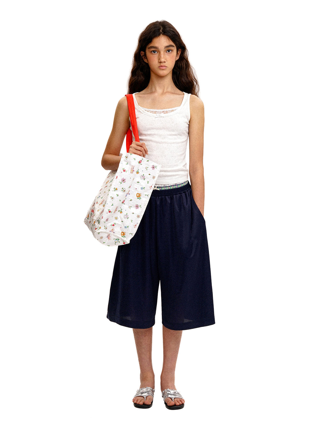 *Faux two-piece lace-trimmed camisole