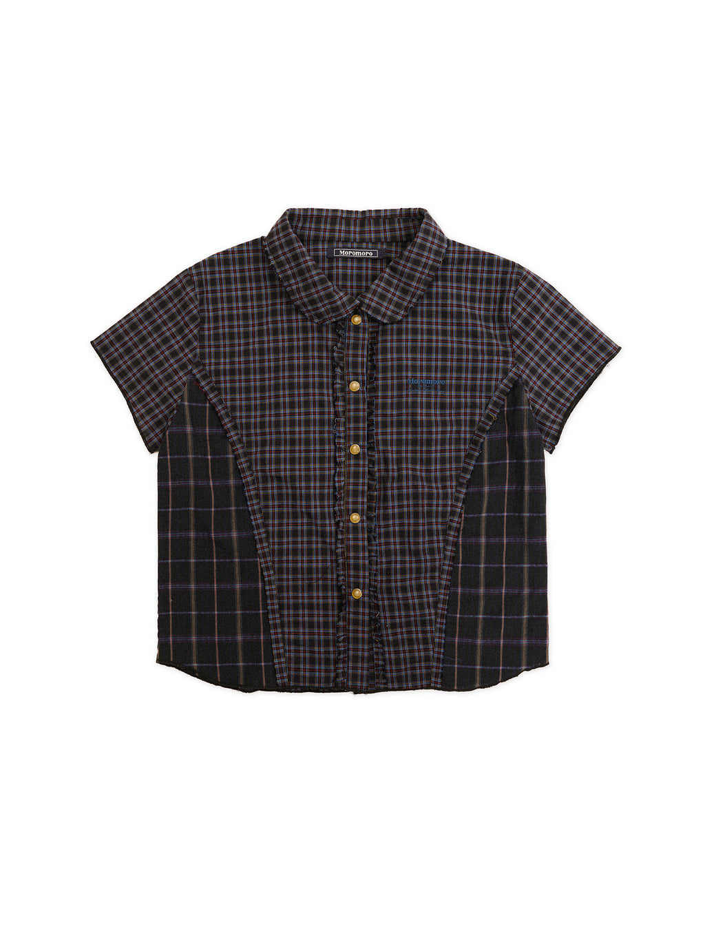 *Patchwork plaid Peter Pan collar short-sleeved shirt