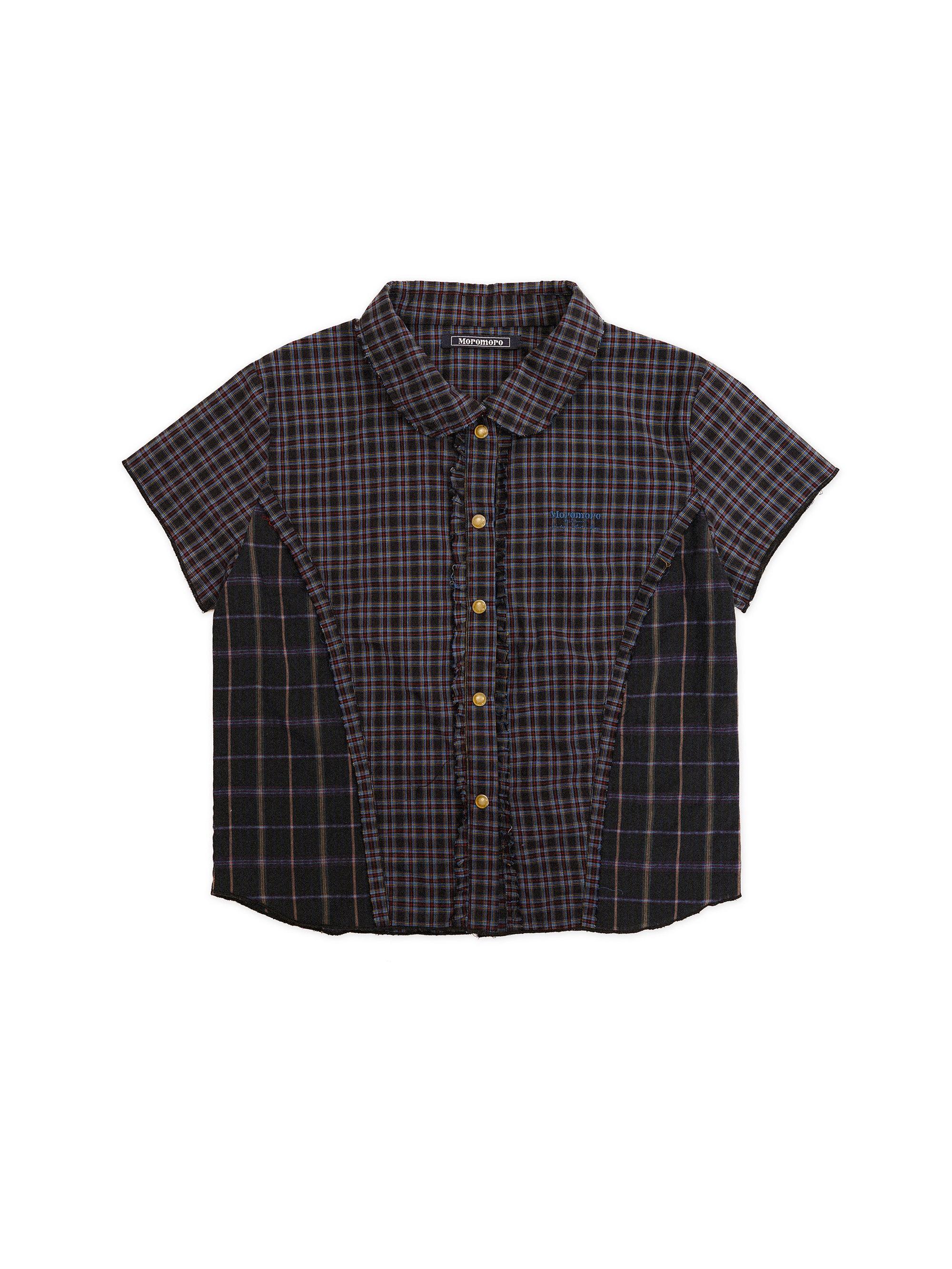 *Patchwork plaid Peter Pan collar short-sleeved shirt