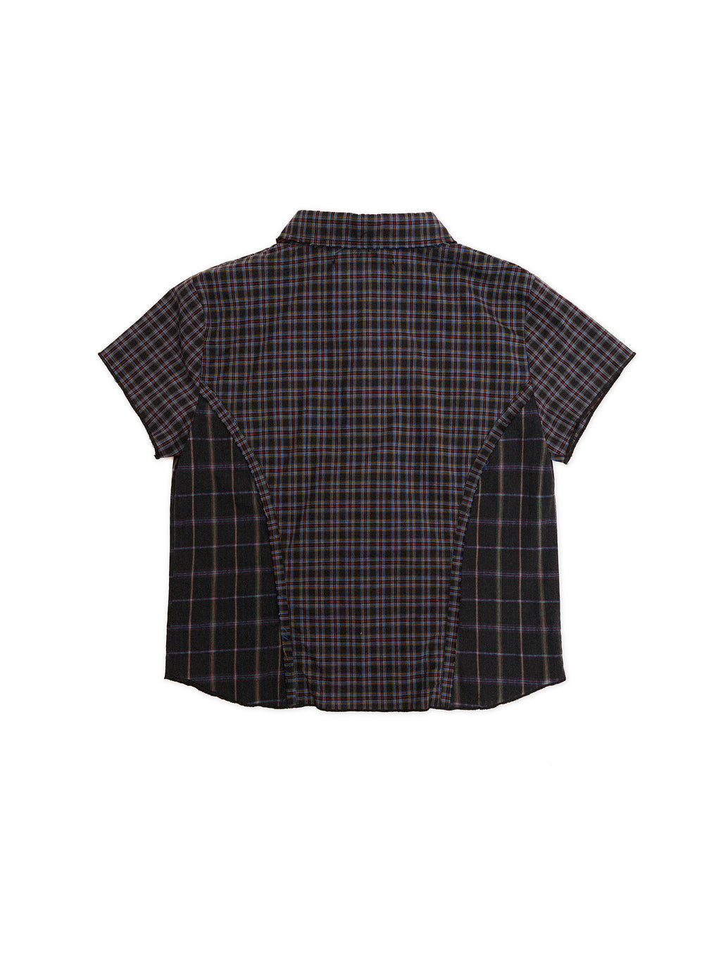 *Patchwork plaid Peter Pan collar short-sleeved shirt