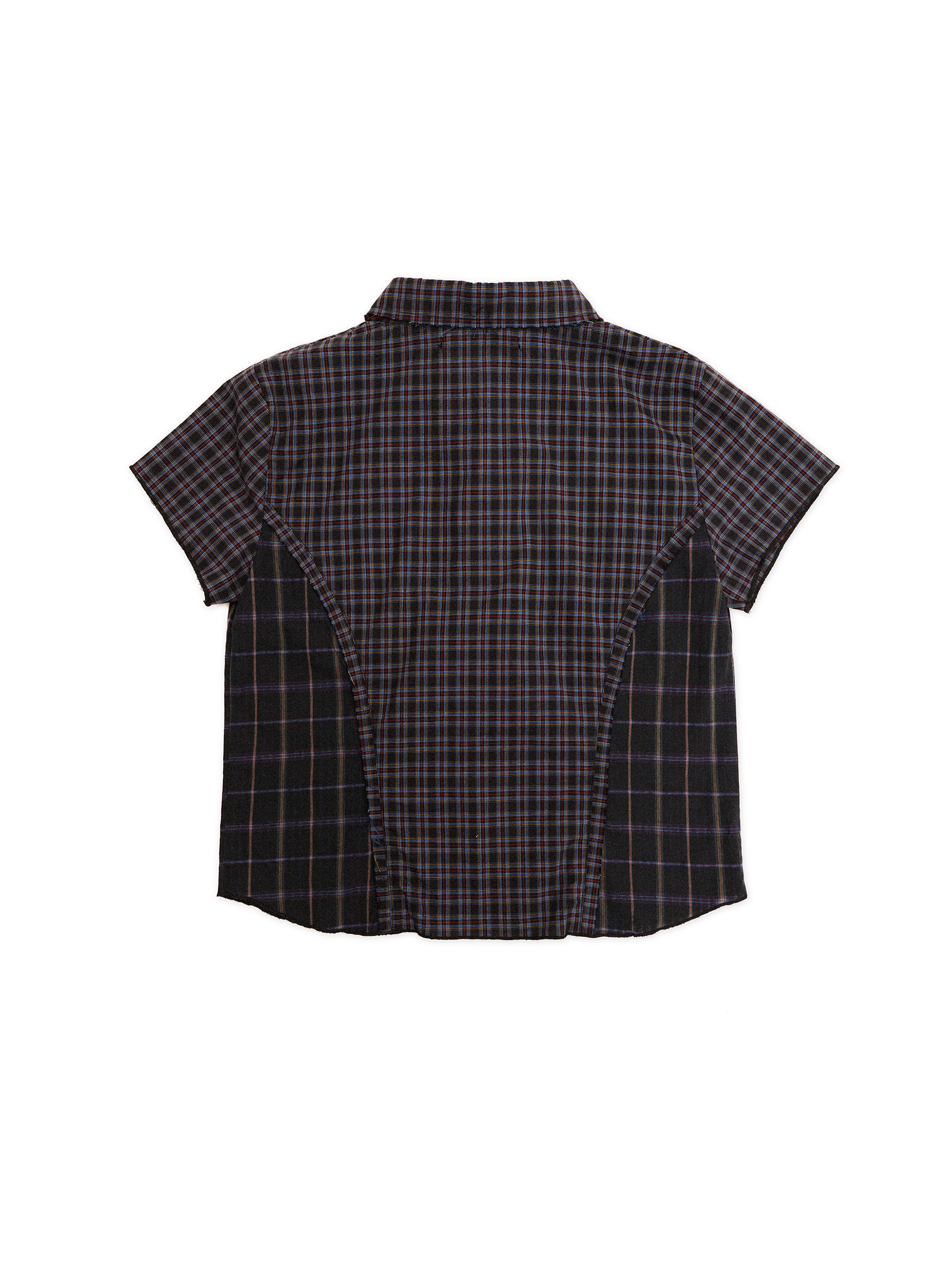 *Patchwork plaid Peter Pan collar short-sleeved shirt