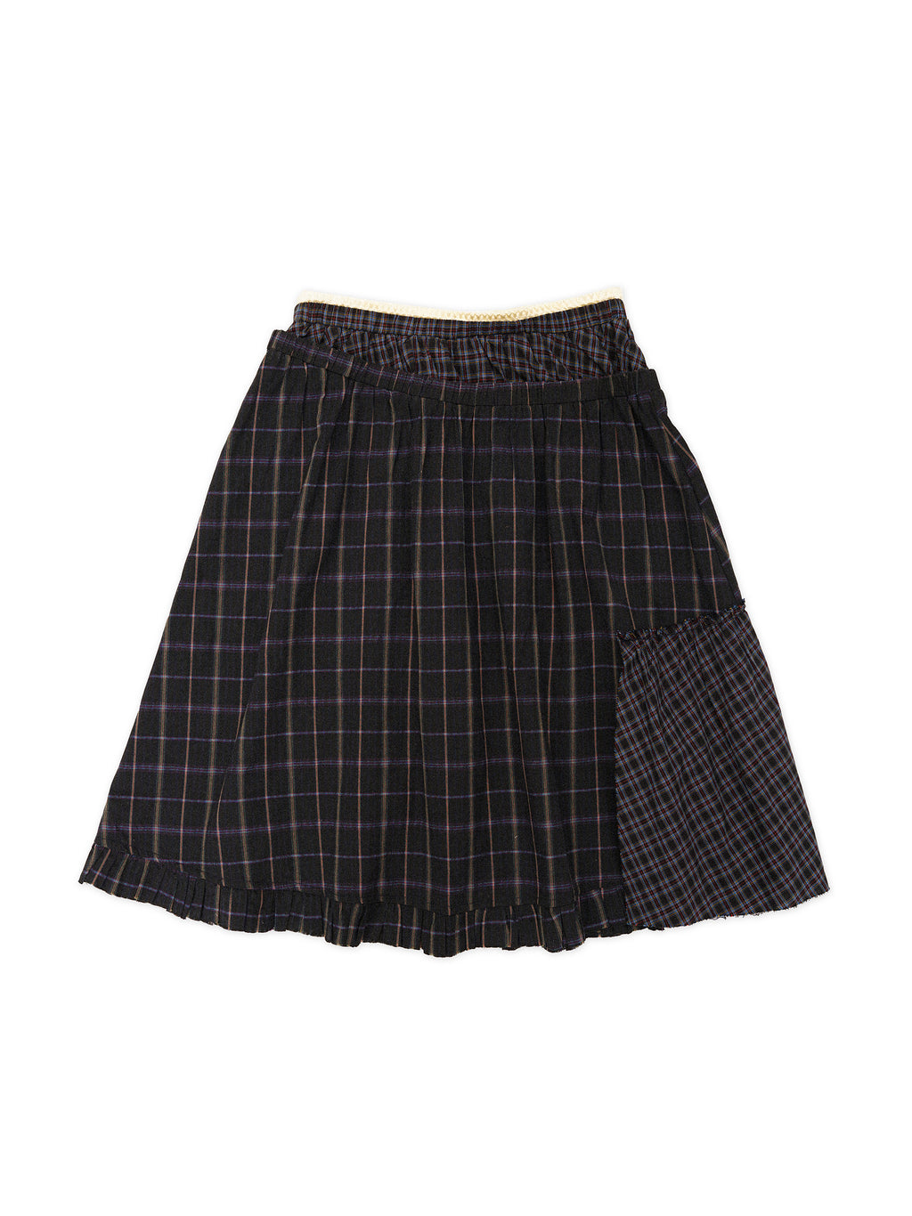 *Satin plaid patchwork midi skirt