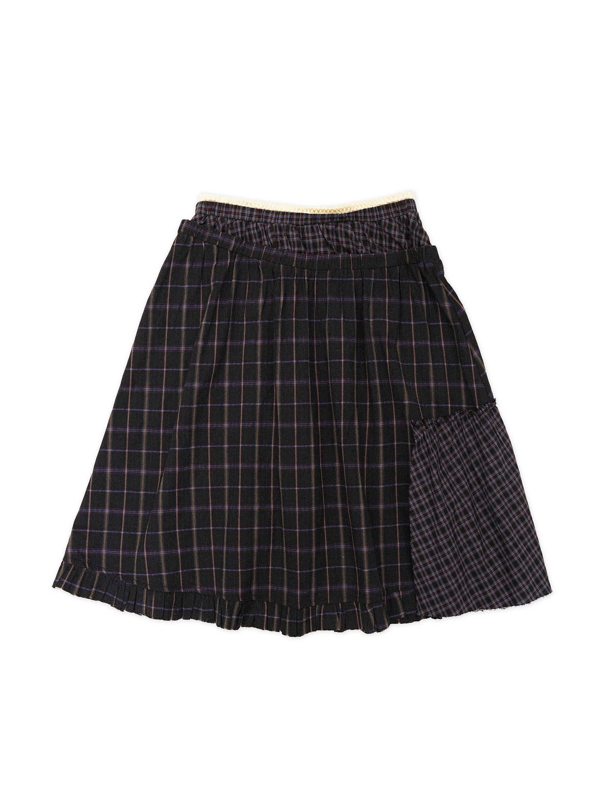 *Satin plaid patchwork midi skirt