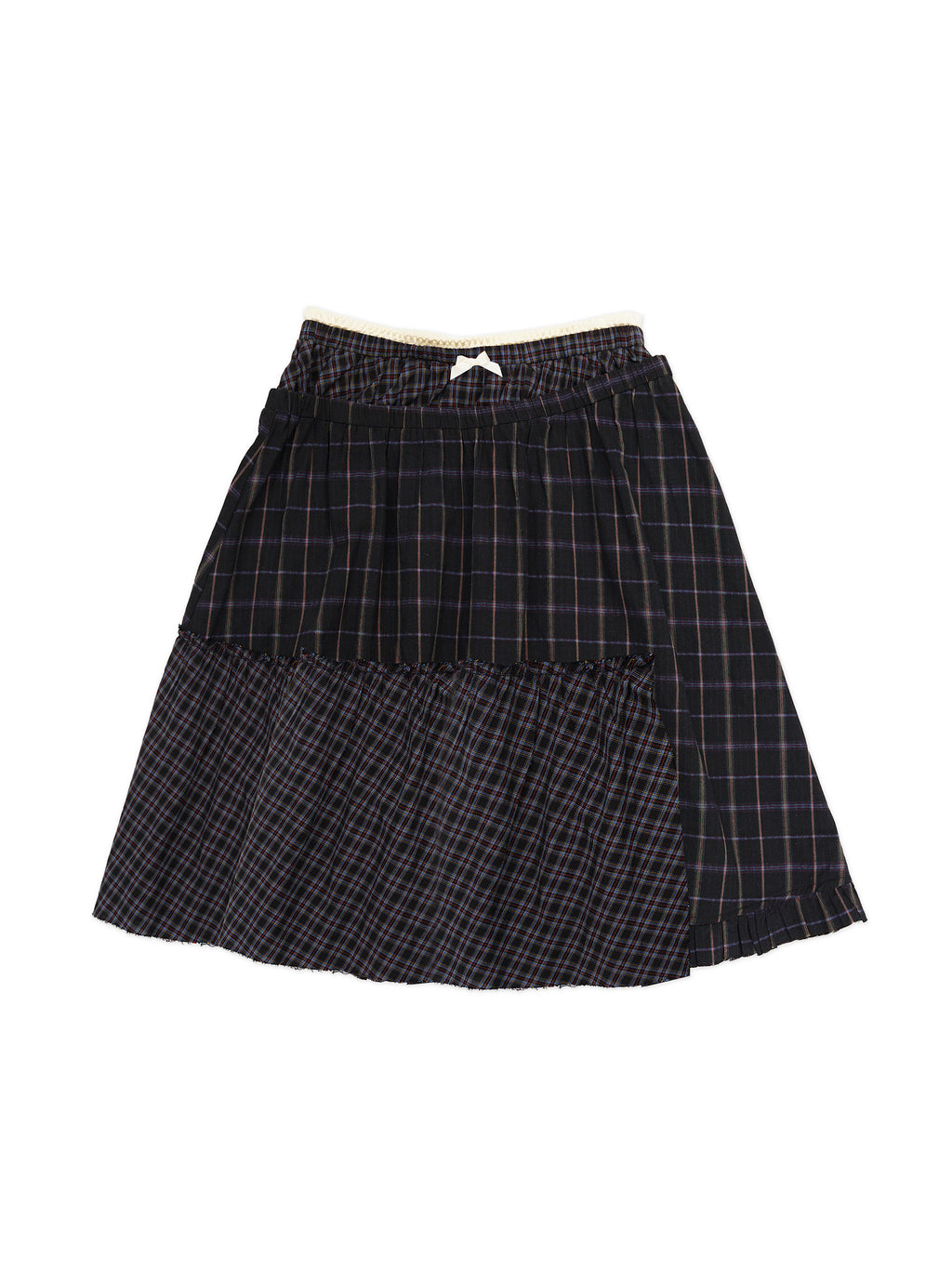 *Satin plaid patchwork midi skirt