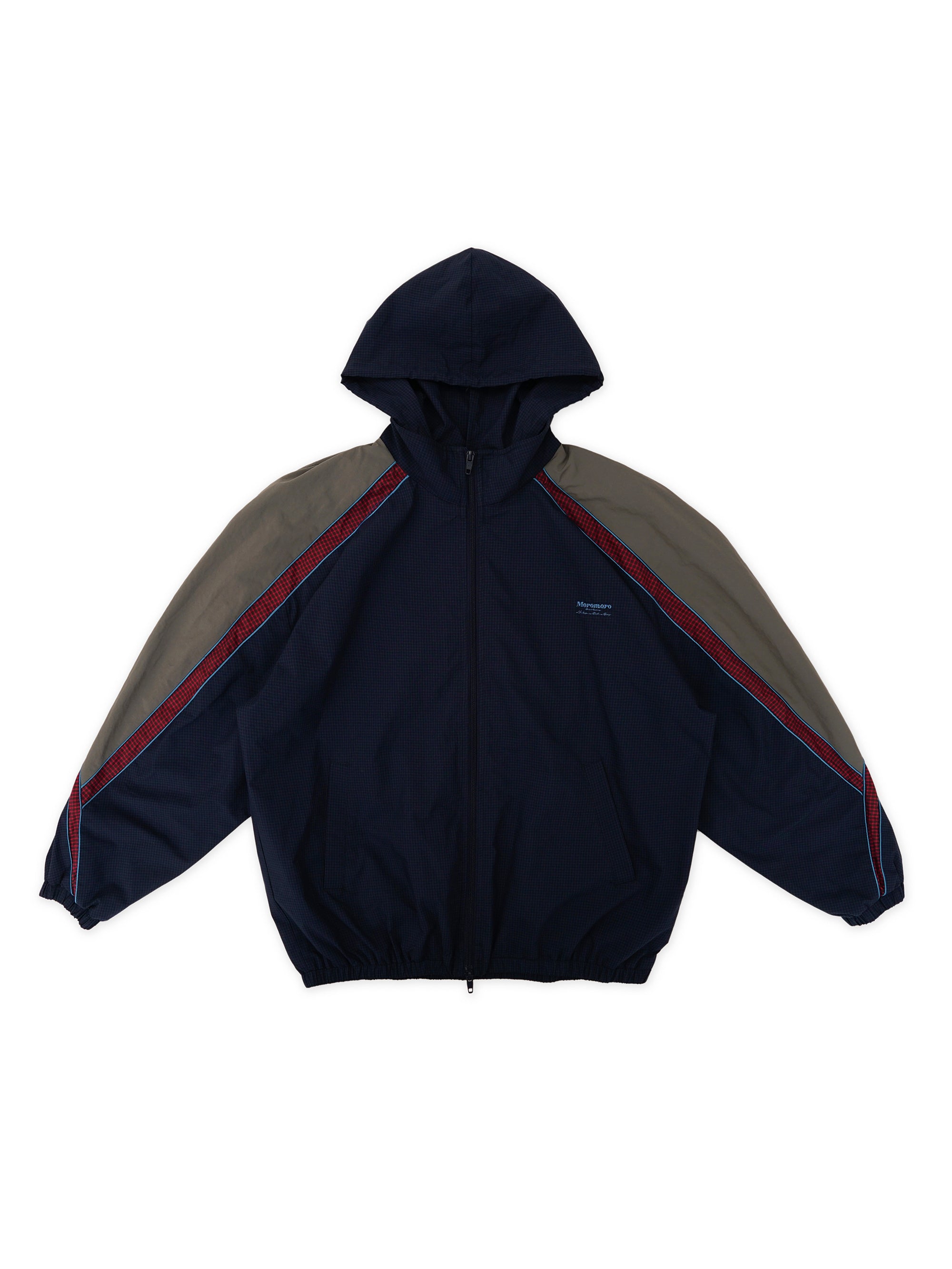 *Retro plaid color-blocked hooded sports jacket