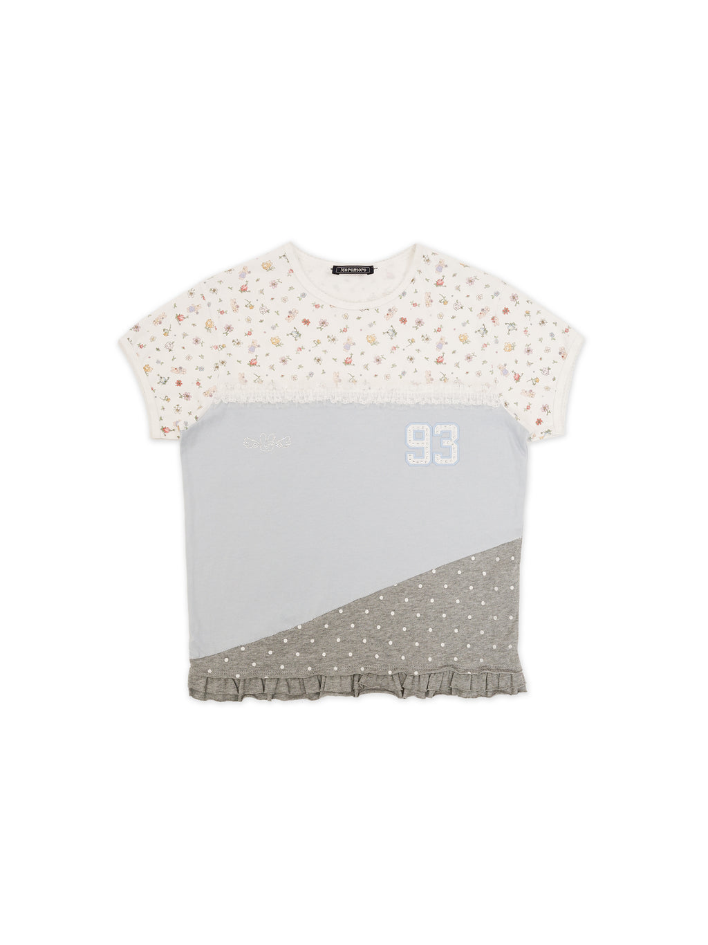 *Floral polka dot patchwork lace short T-shirt