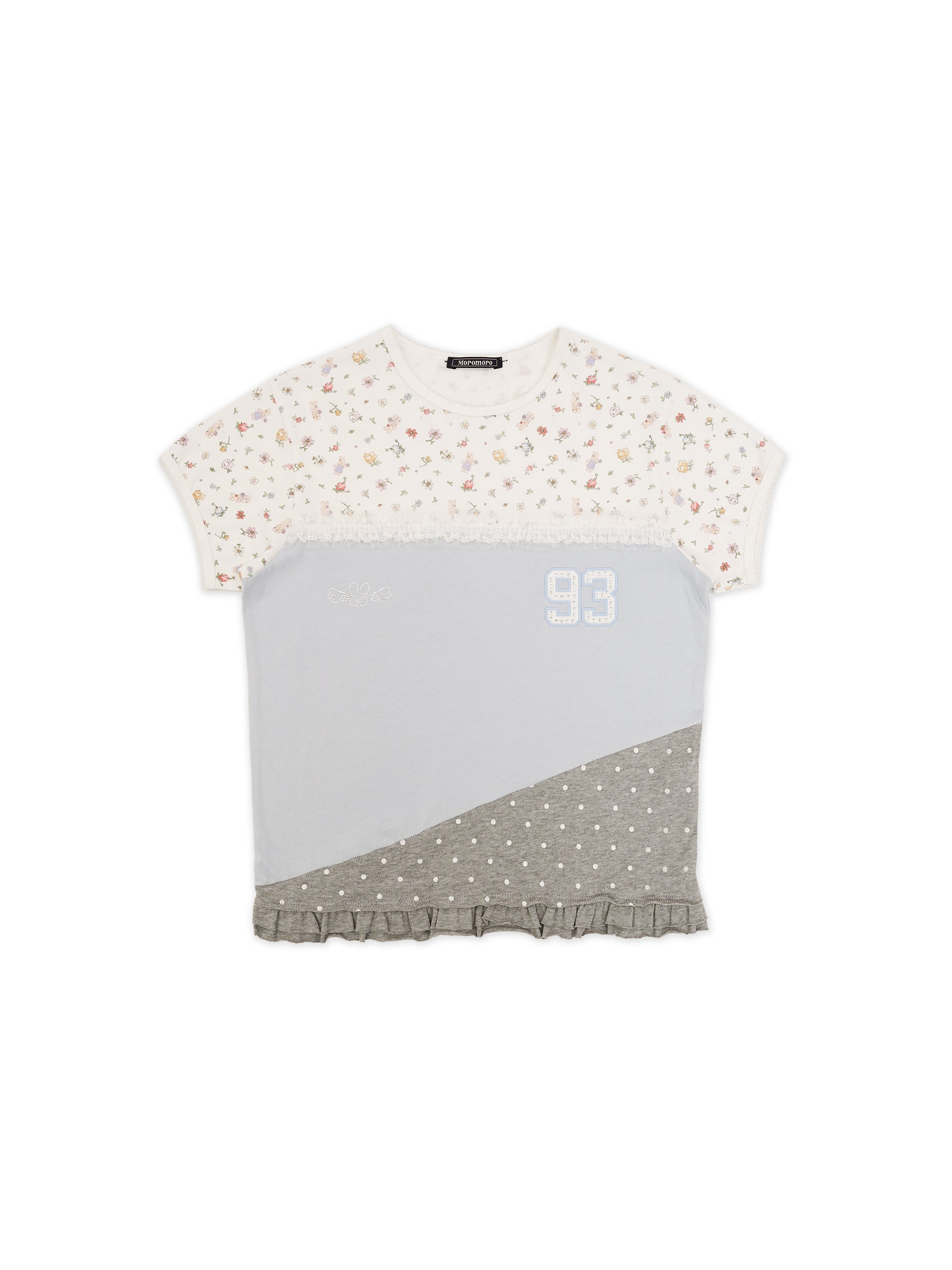*Floral polka dot patchwork lace short T-shirt
