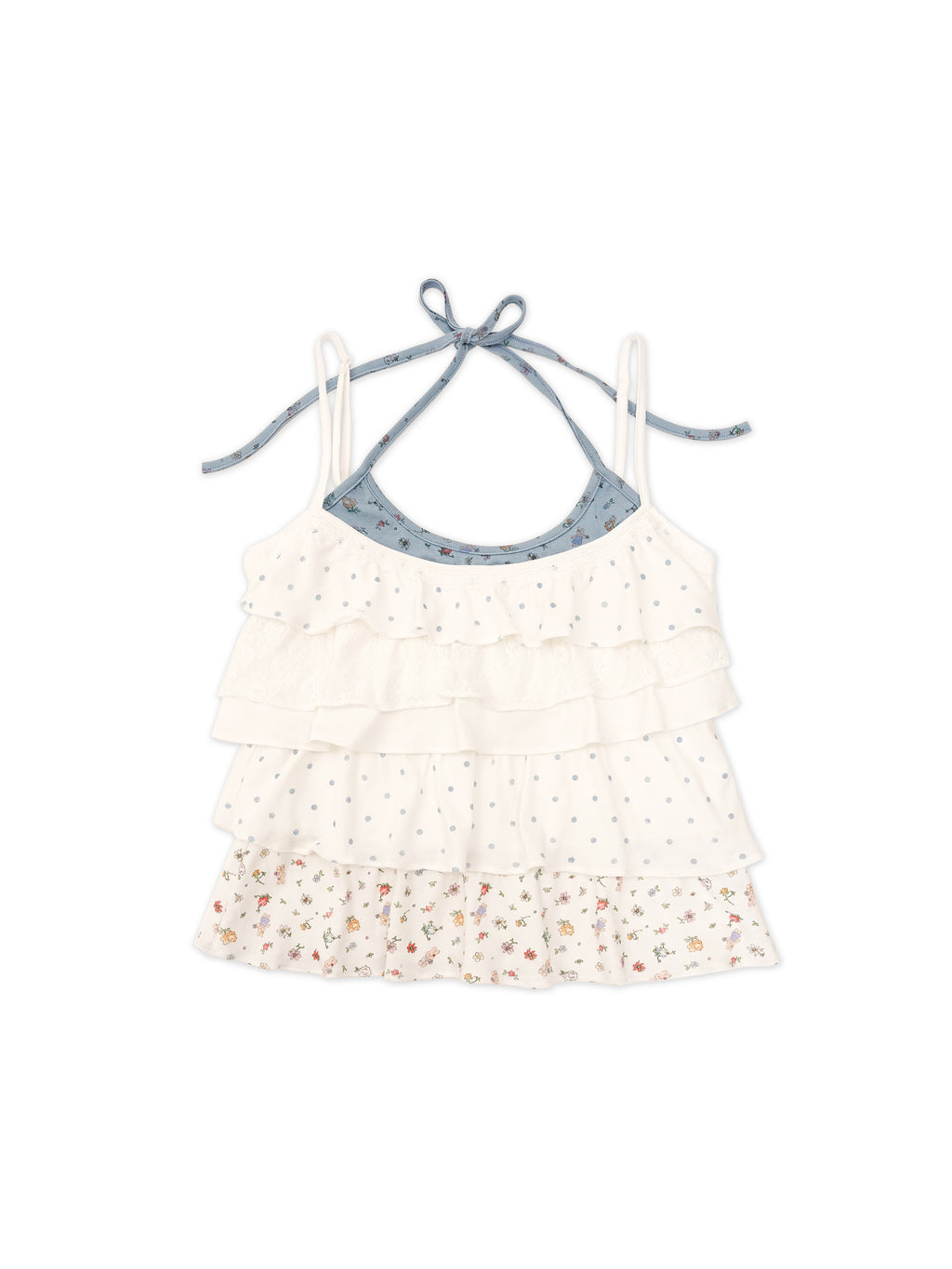 *Layered floral polka dot halter neck strap