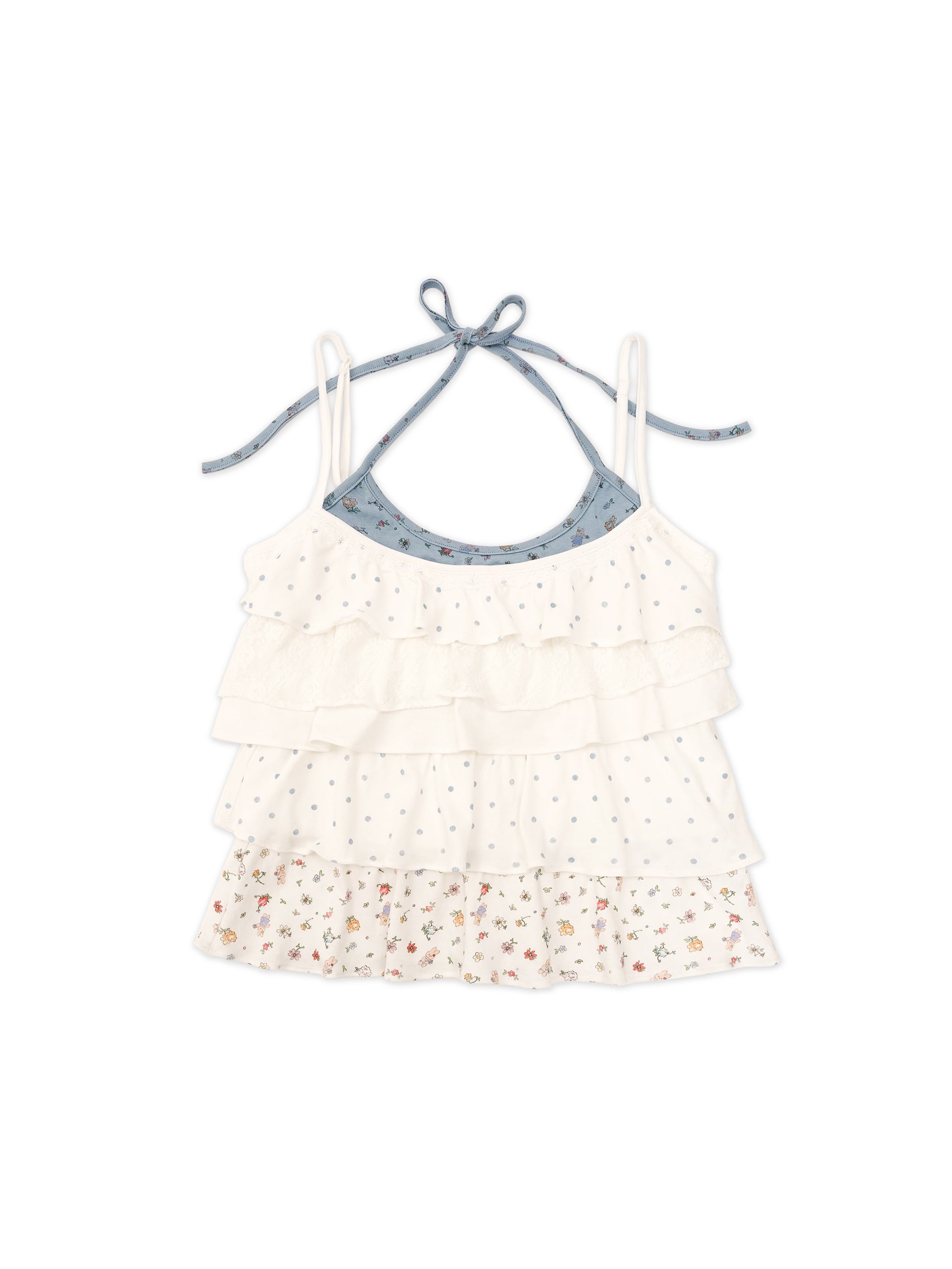 *Layered floral polka dot halter neck strap
