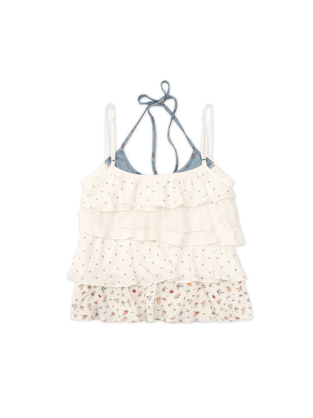 *Layered floral polka dot halter neck strap