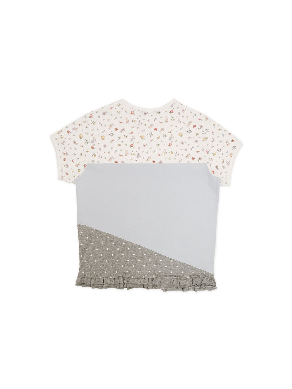 *Floral polka dot patchwork lace short T-shirt