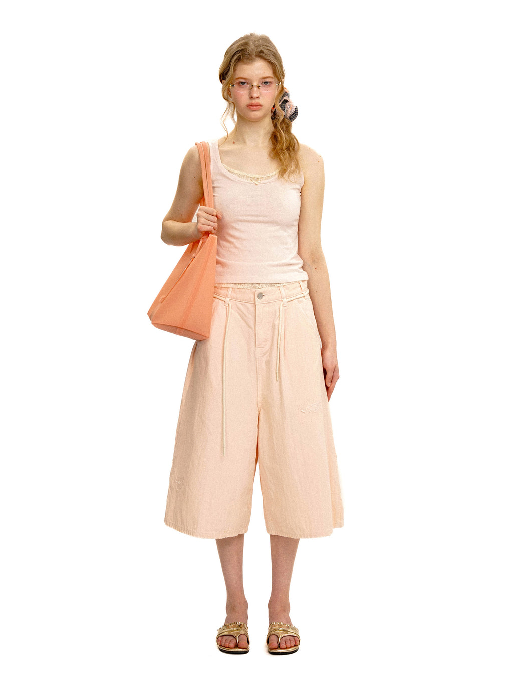 *Faux two-piece lace-trimmed camisole