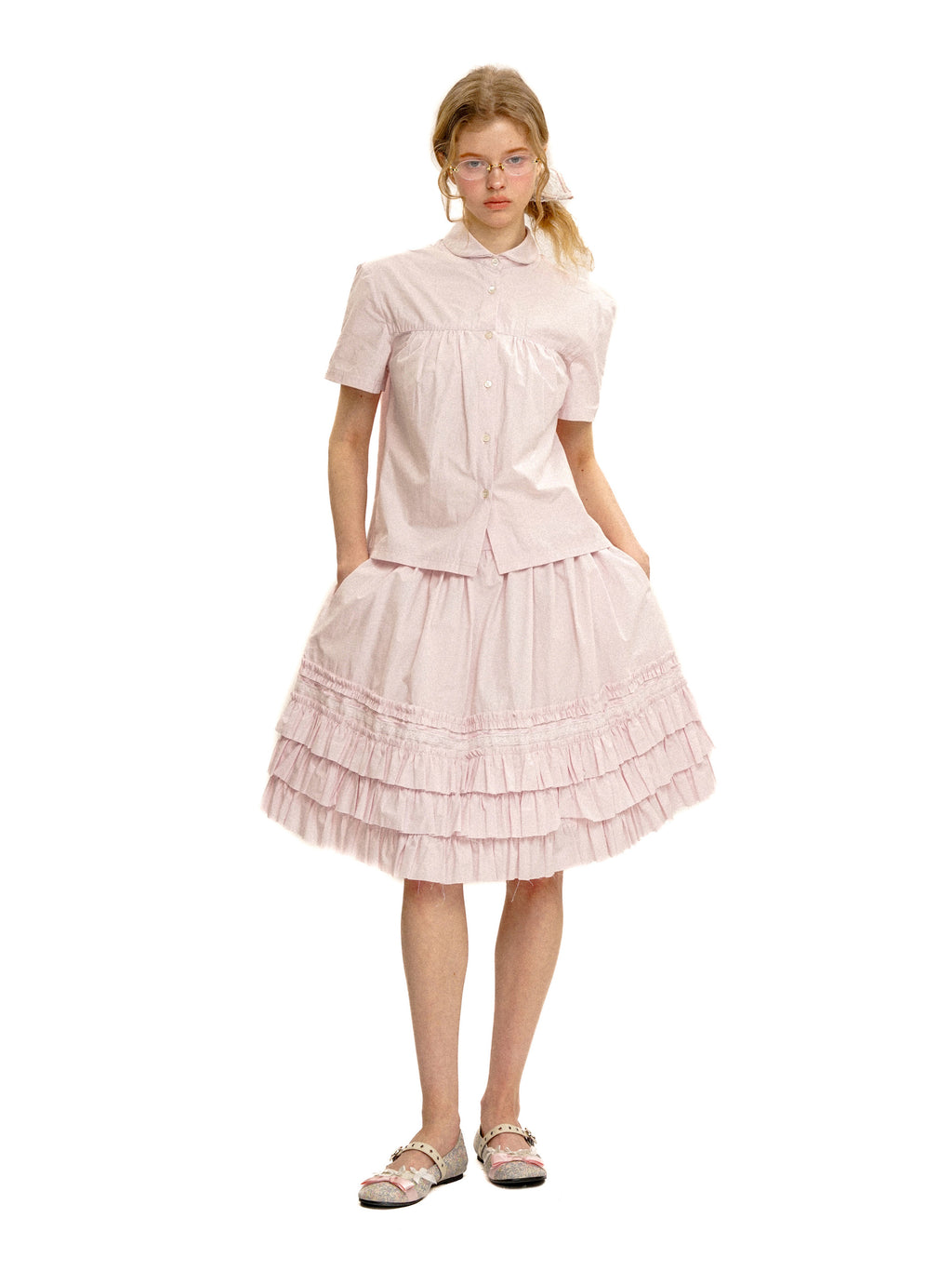 *Ruffled tiered midi skirt
