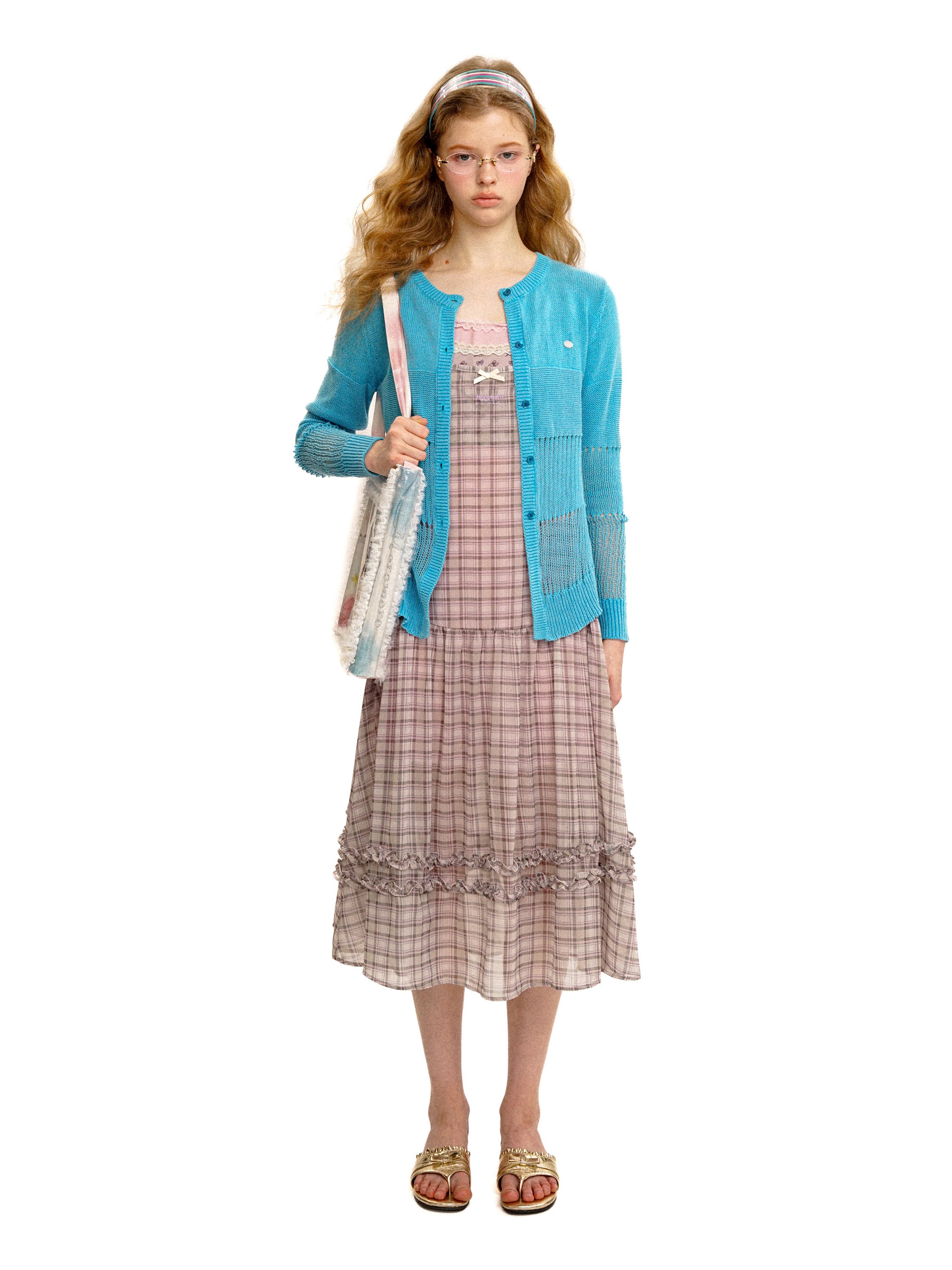 *Water mill hollow mesh bow cardigan