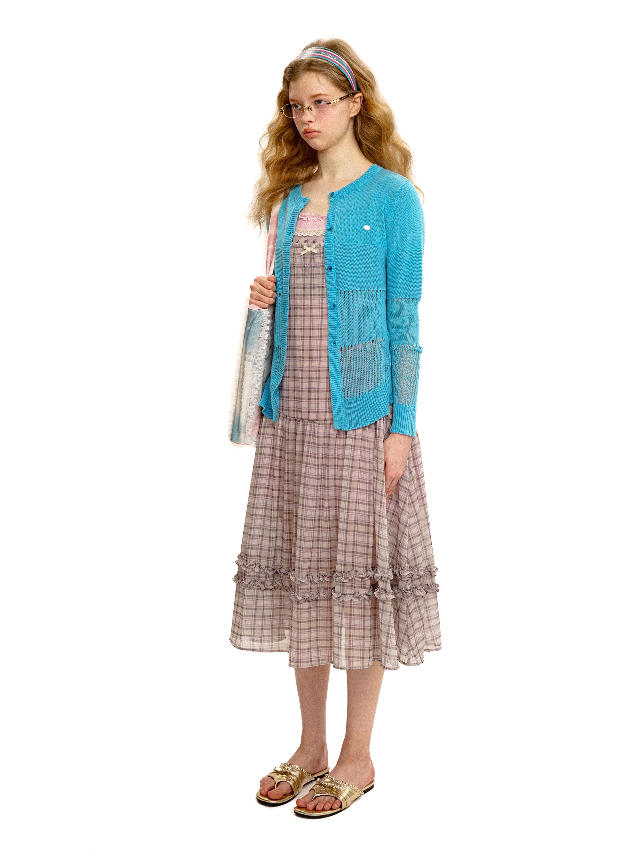 *Water mill hollow mesh bow cardigan