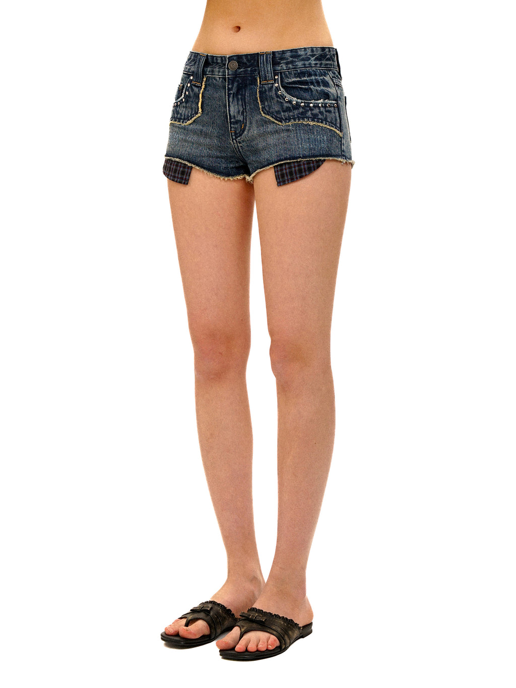 *Retro studded plaid shorts