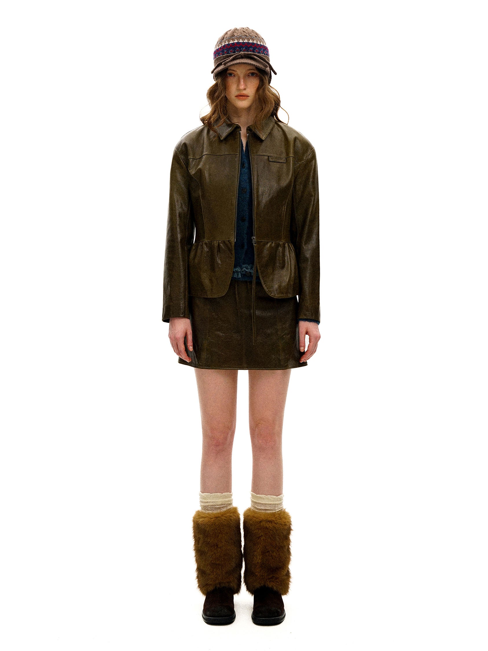 *Bow-tie sheepskin mini skirt