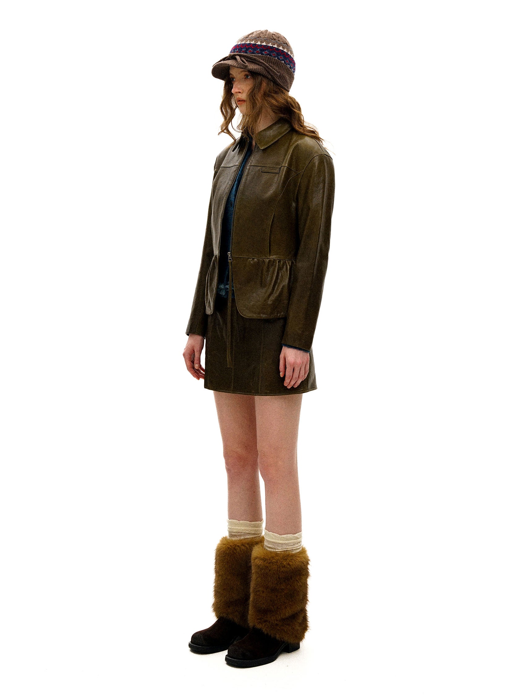 *Bow-tie sheepskin mini skirt
