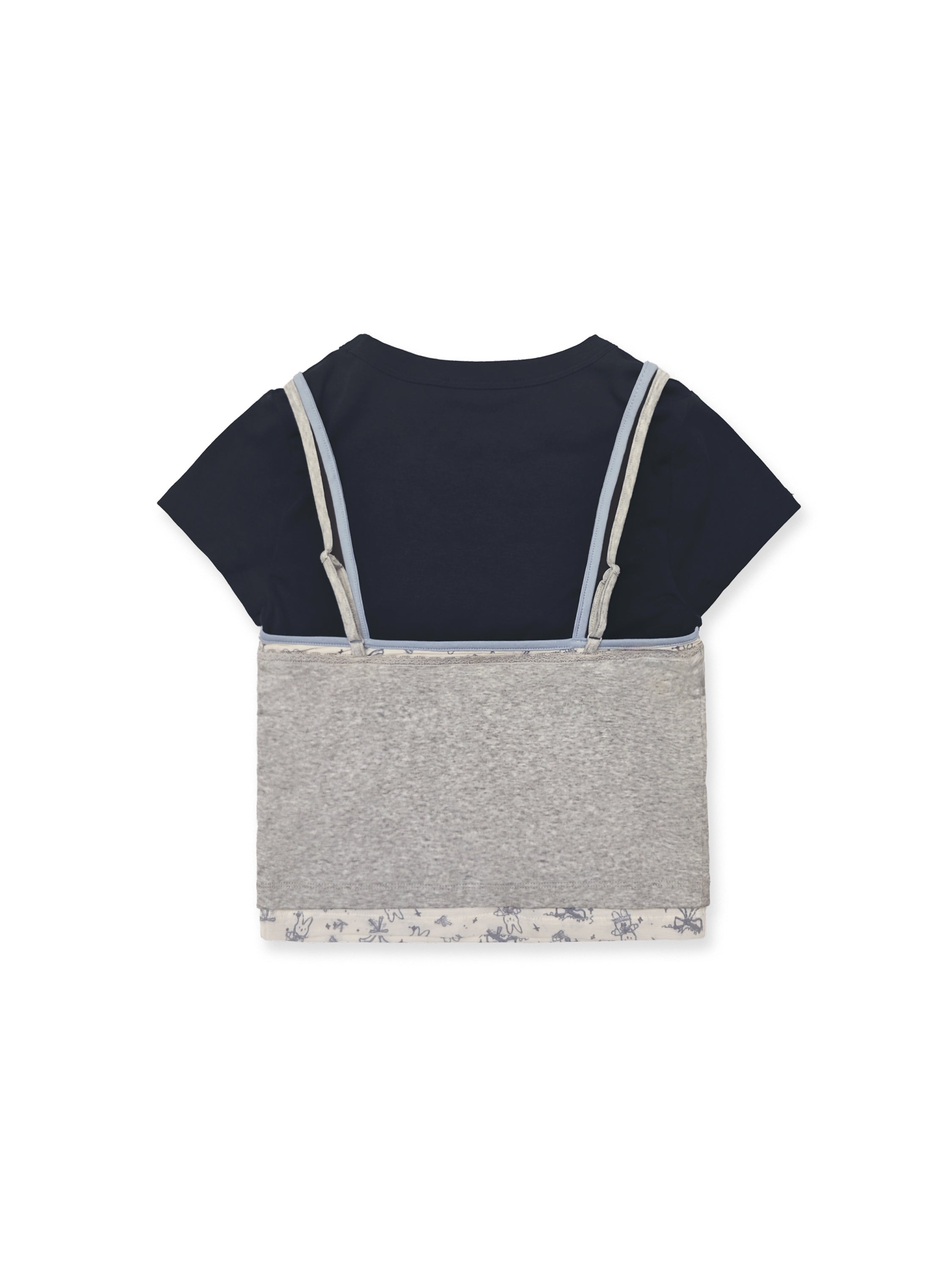 *Faux three-piece bow rhinestone short T-shirt