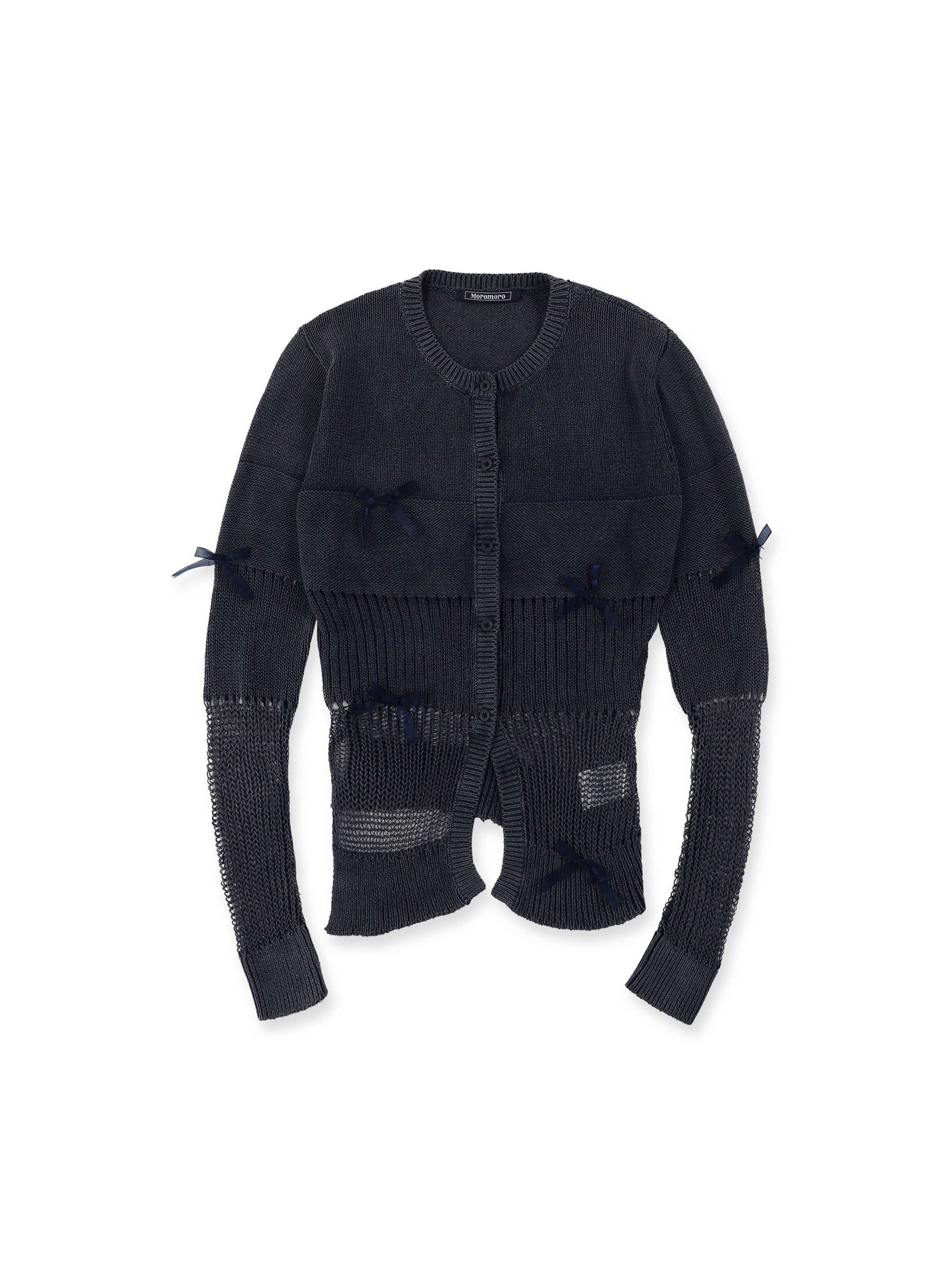 *Water-washed openwork mesh cardigan