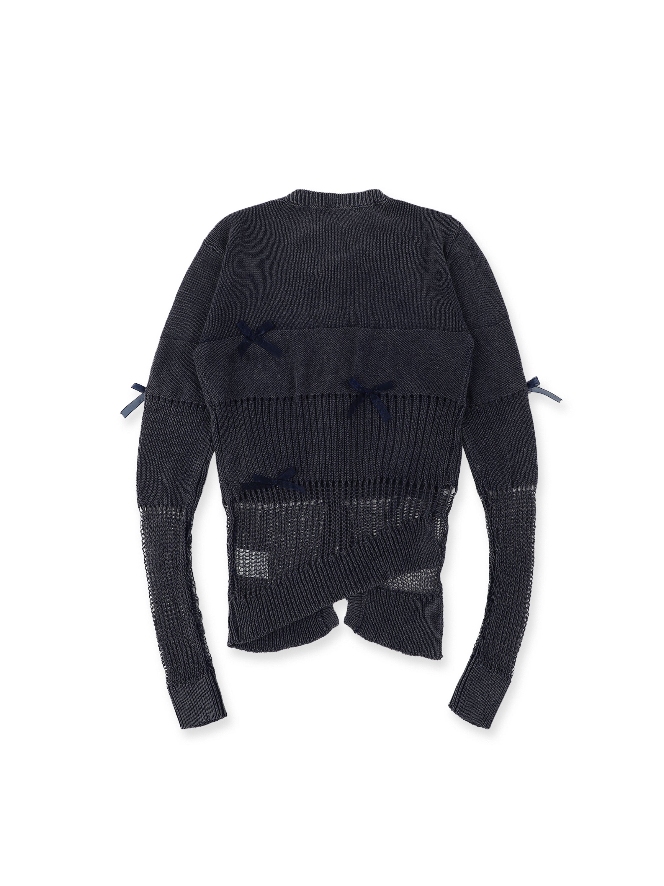 *Water-washed openwork mesh cardigan
