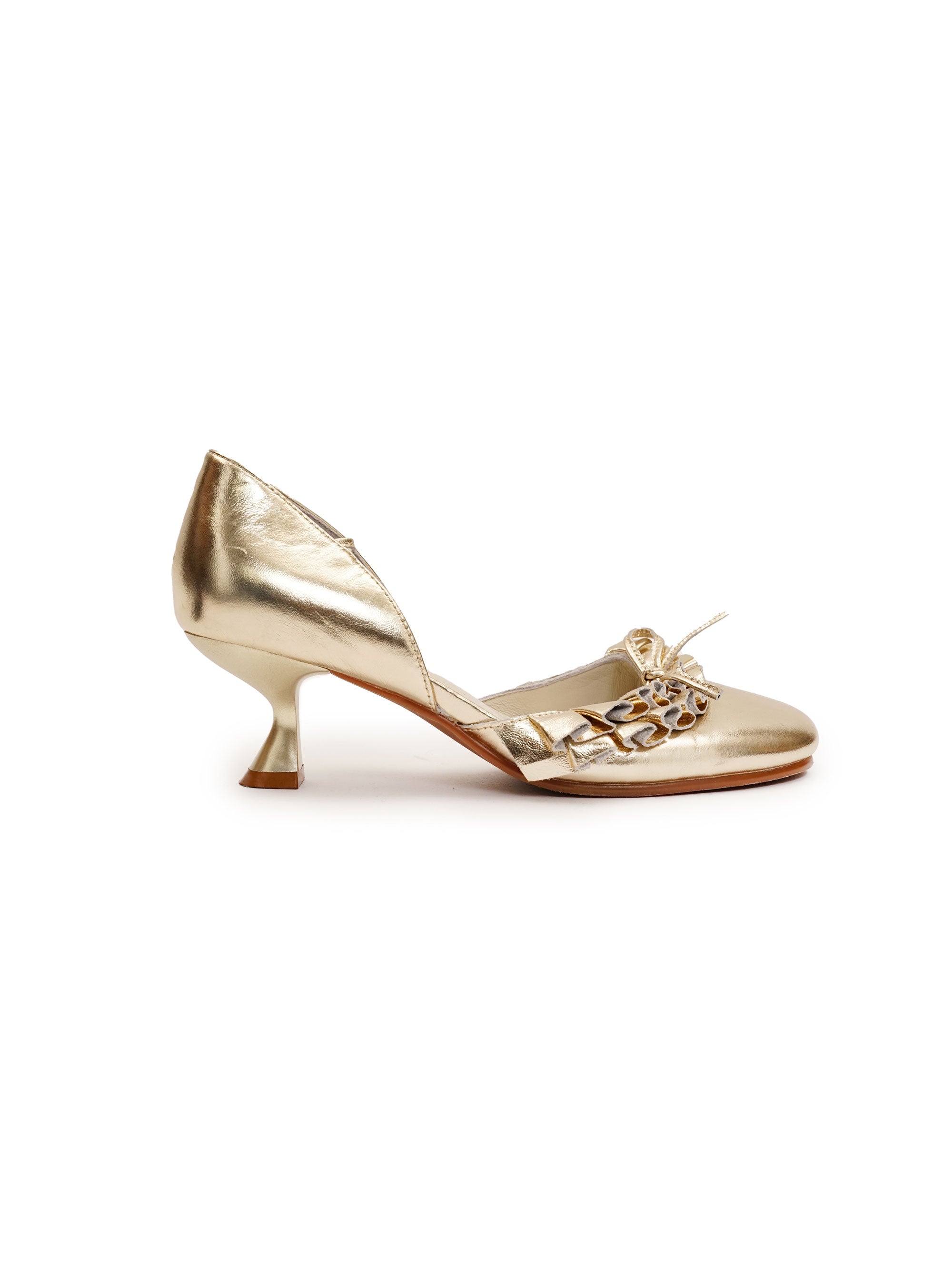 *Ruffled bow high-heeled strappy shoes