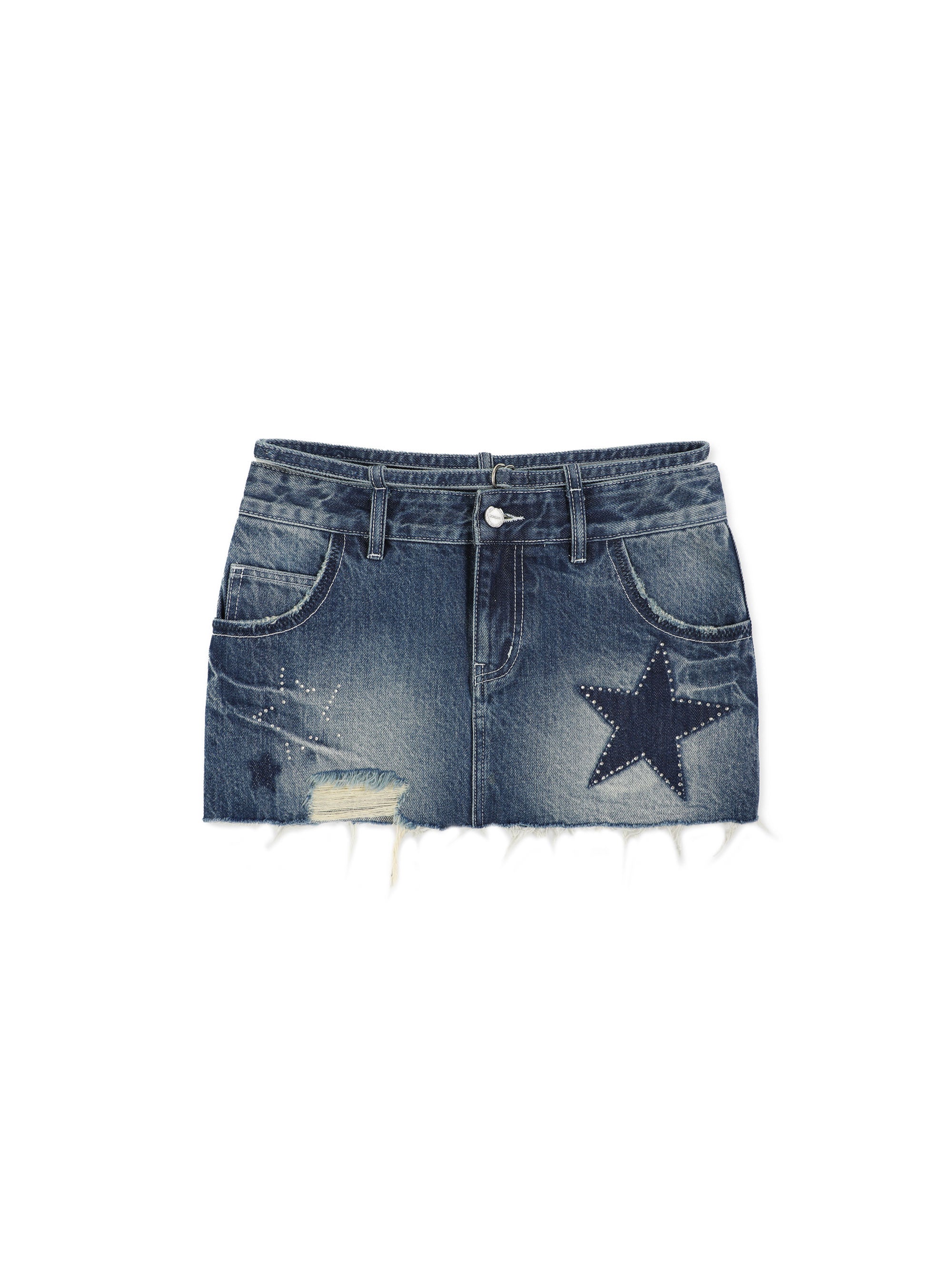 *Star-patterned rhinestone belt mini skirt