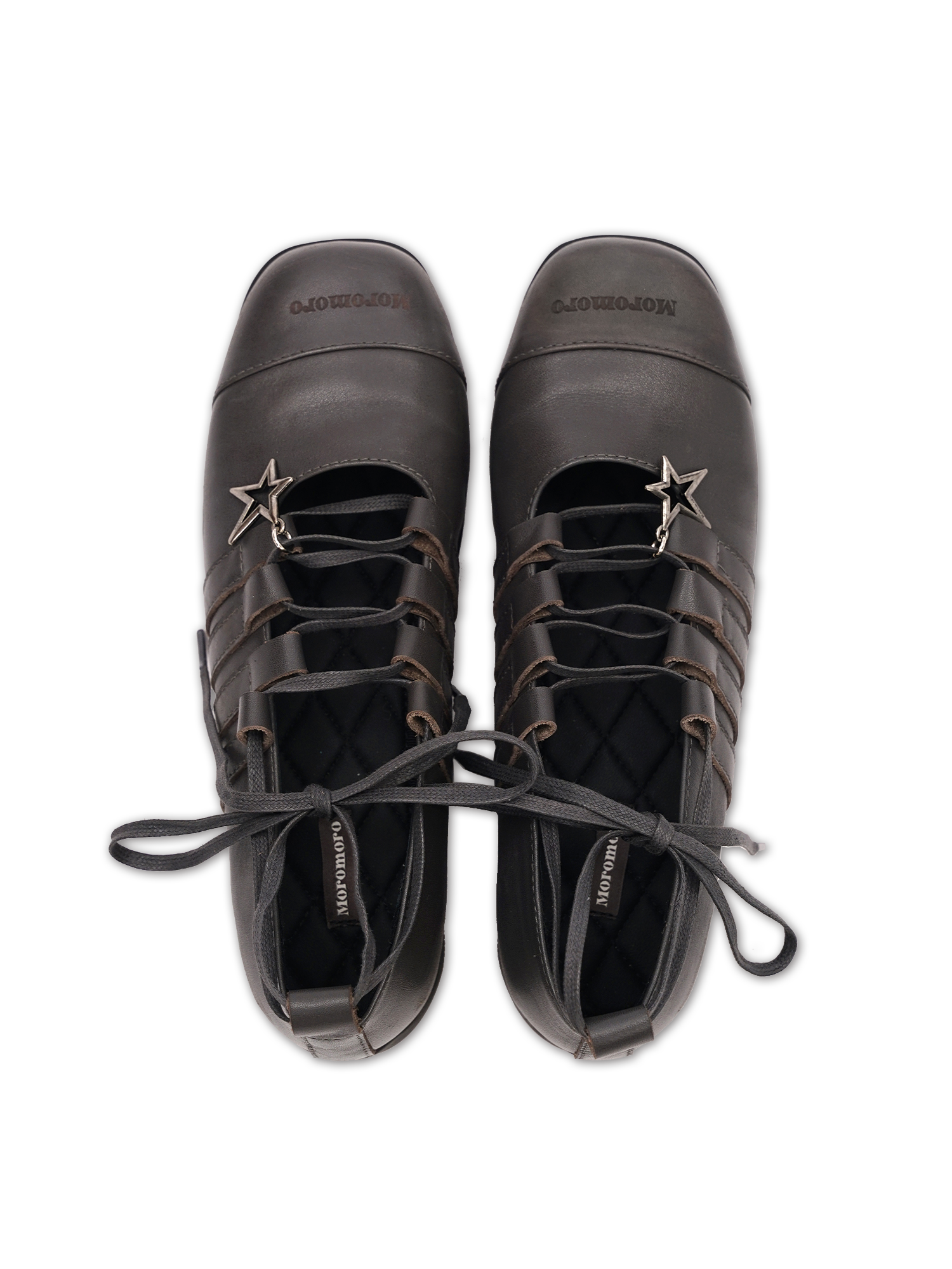 Star Charm Ankle Tie Leather Ballet Flats