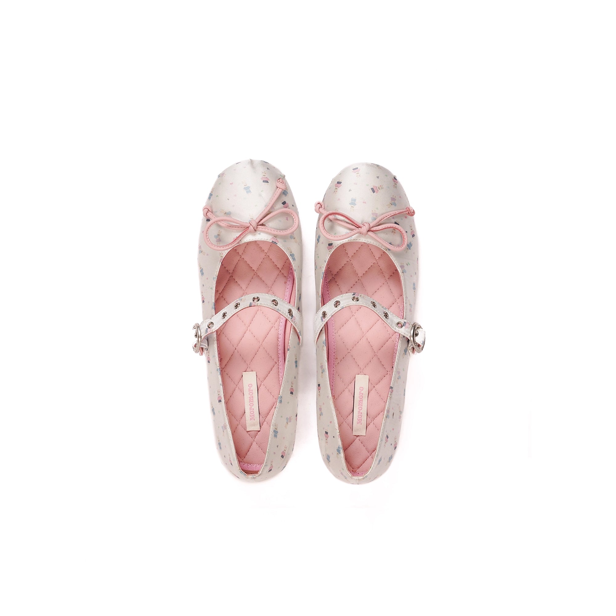 Rabbit satin printed flat bottomed round toe ballet shoes