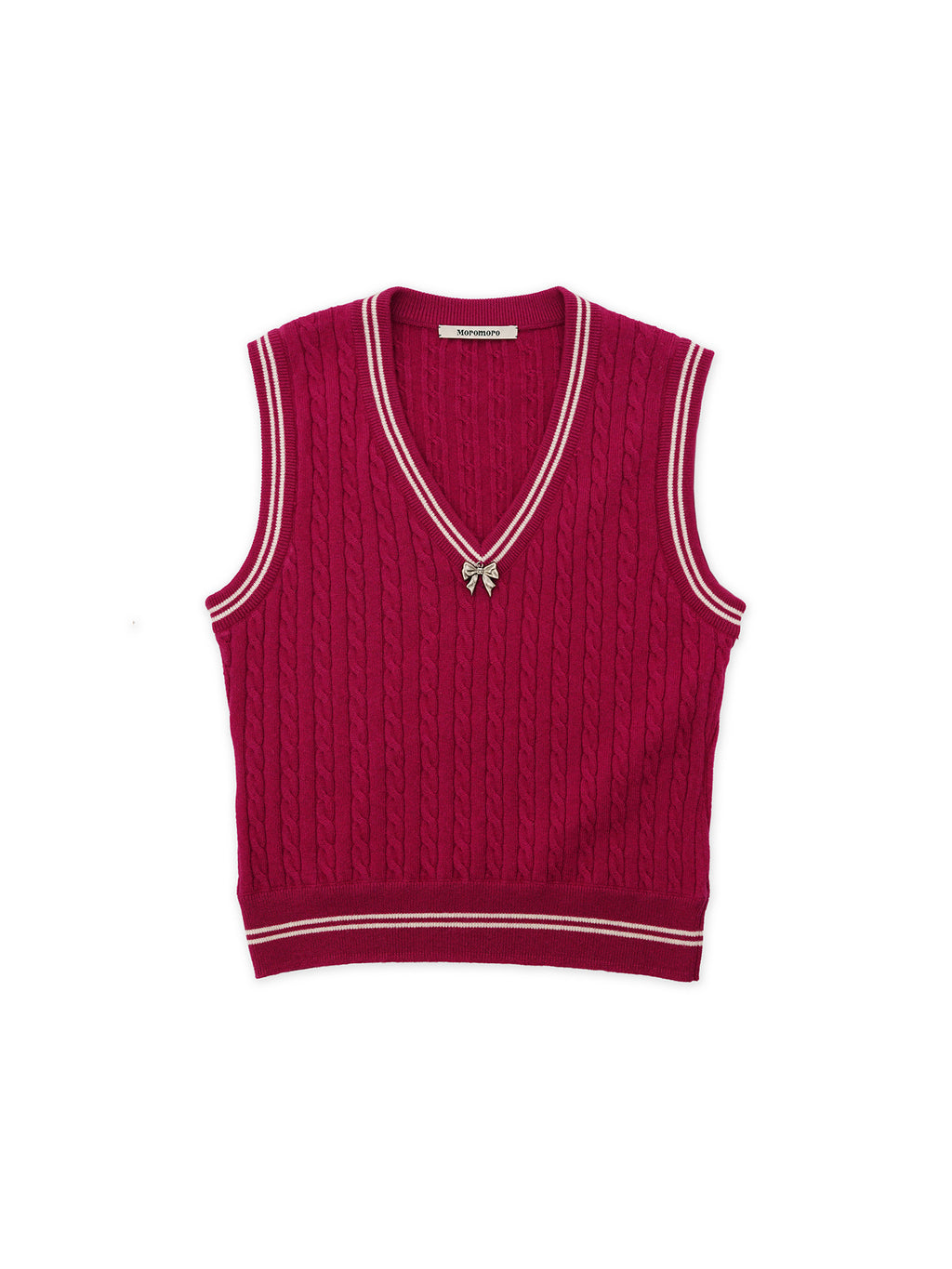 *Color-blocked cable knit bow vest