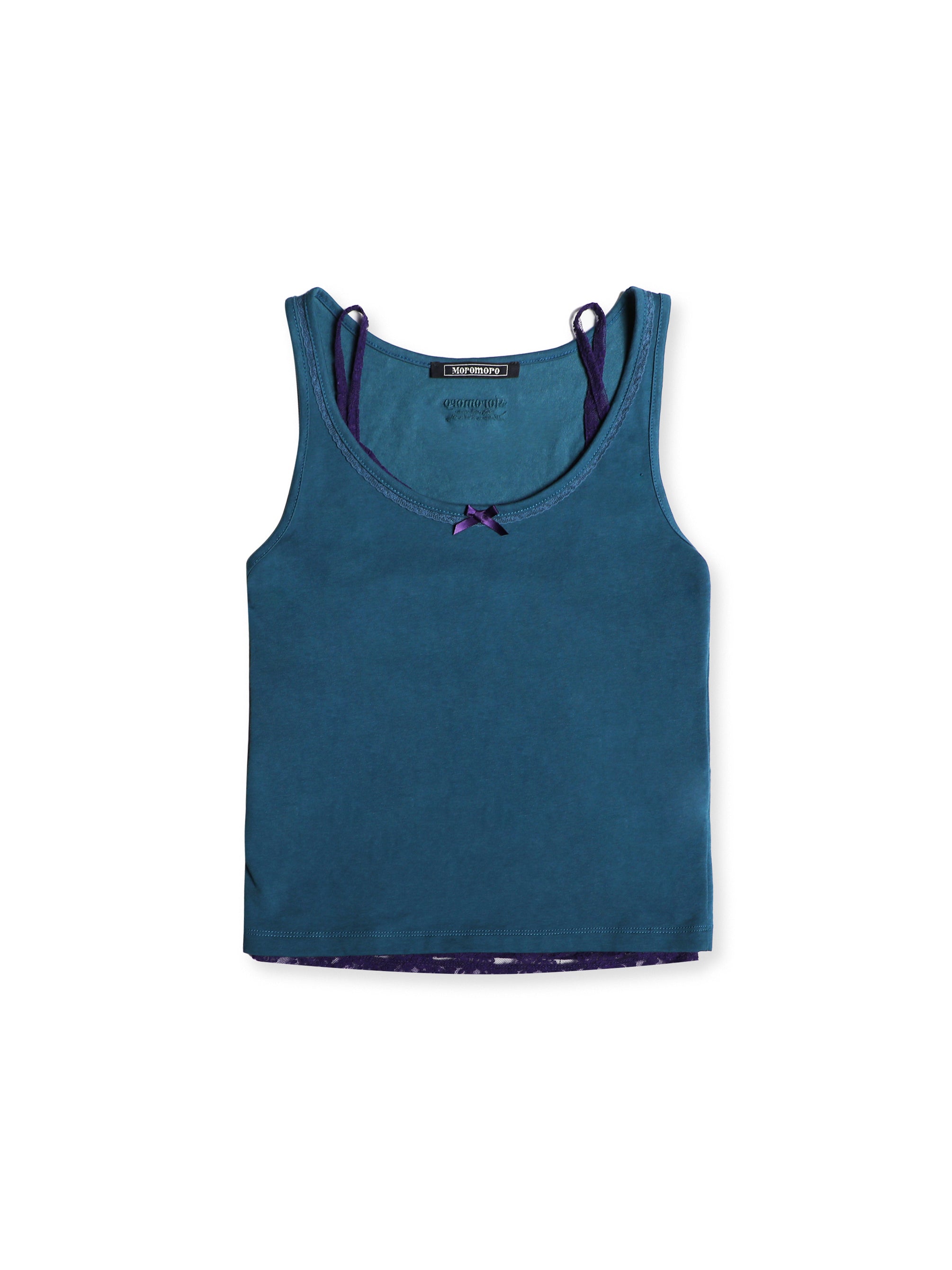 *Faux two-piece lace-trimmed camisole