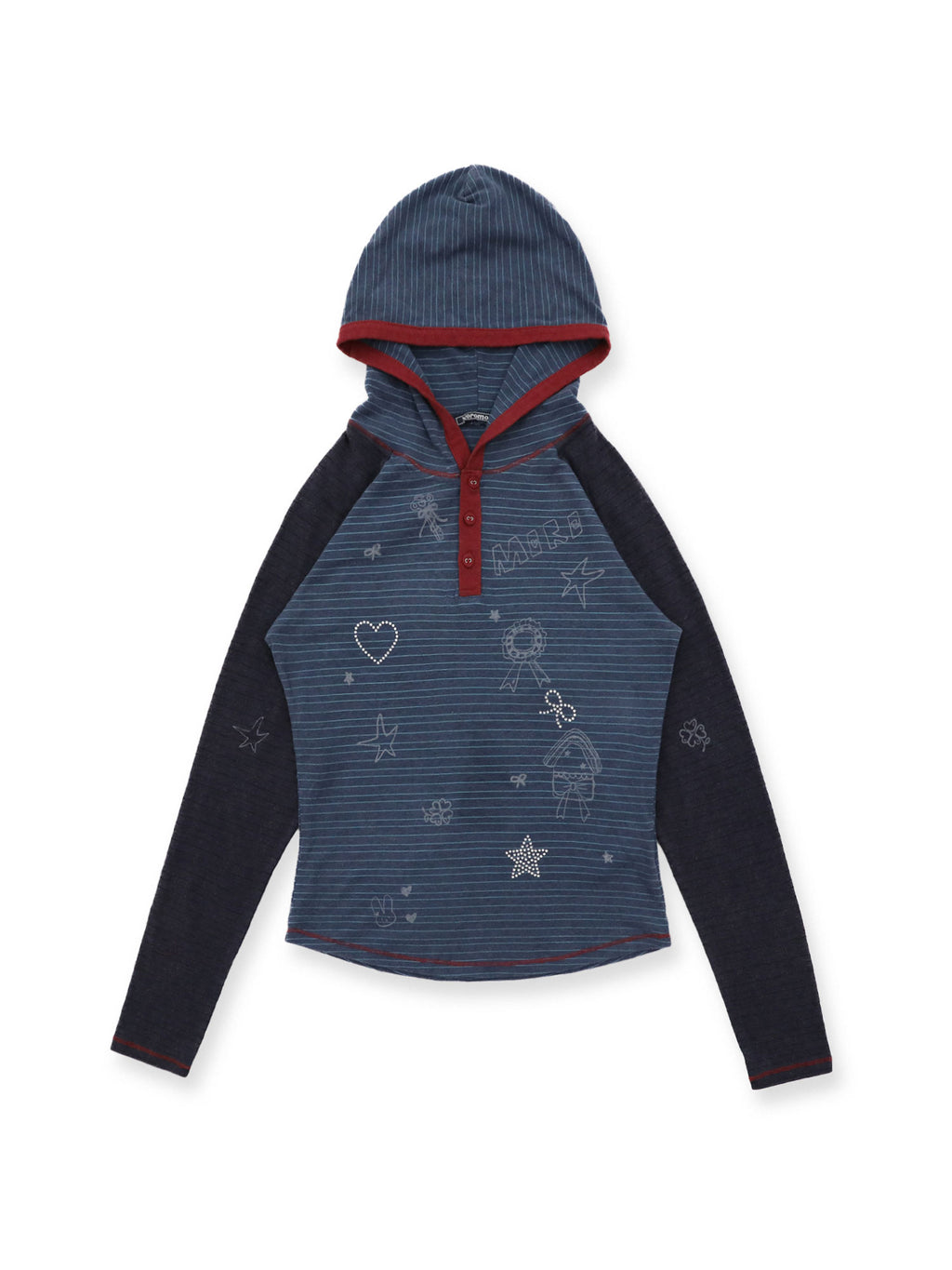 *Striped rhinestone print hooded top