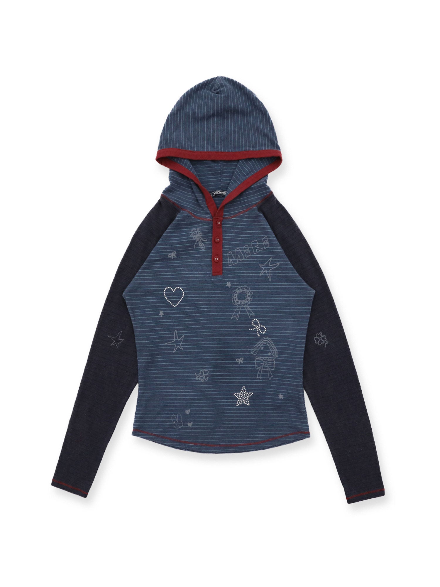 *Striped rhinestone print hooded top