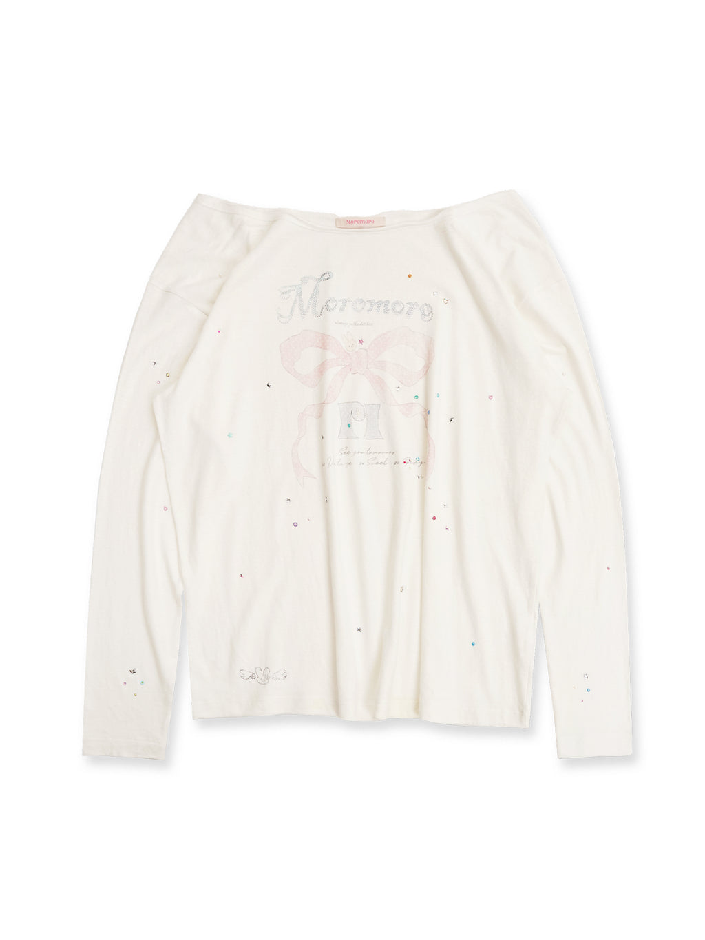 *Printed rhinestone off-shoulder long T-shirt