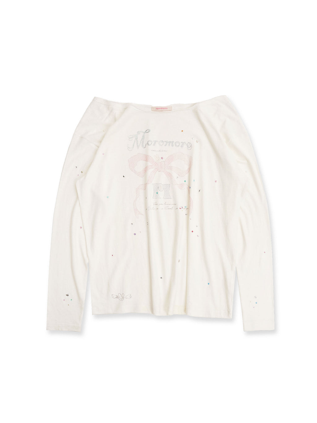 *Printed rhinestone off-shoulder long T-shirt