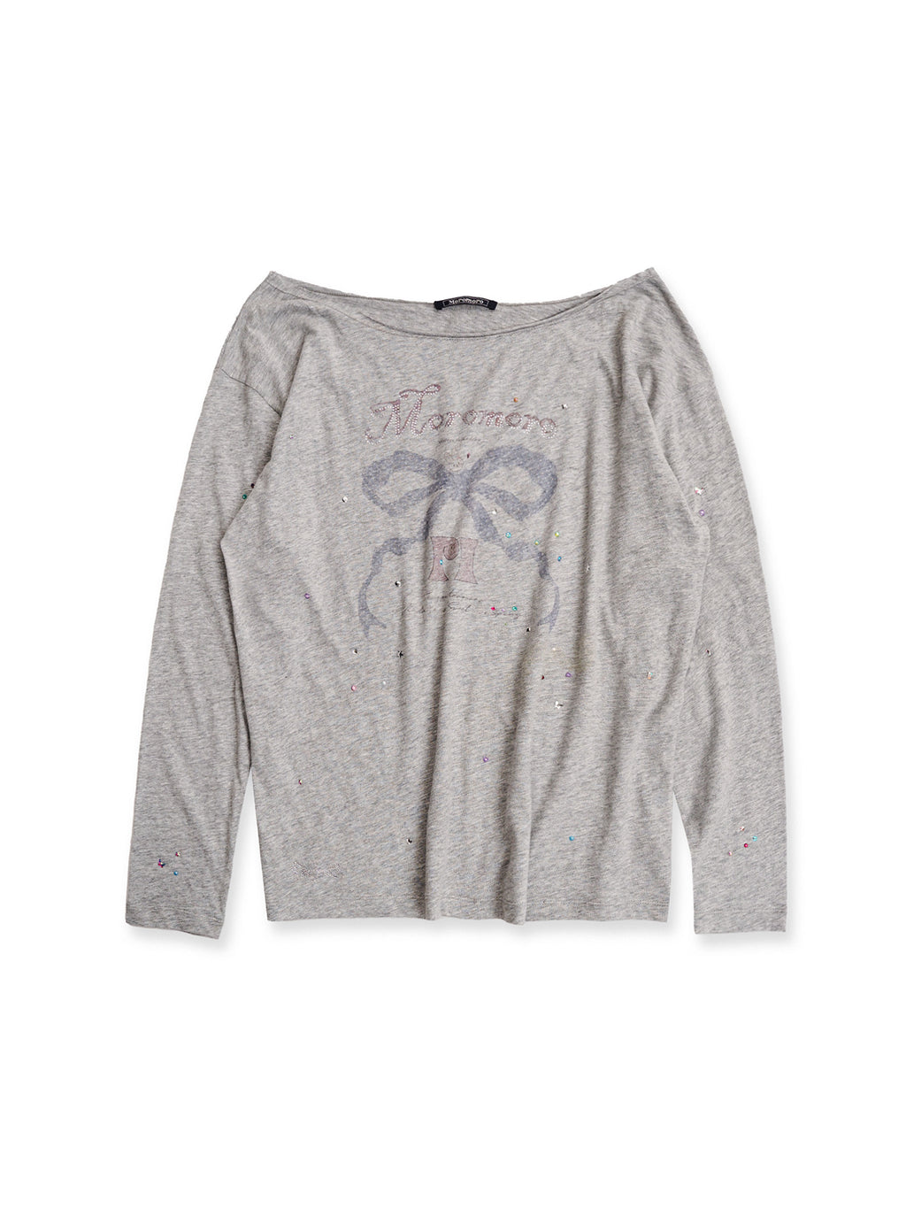 *Printed rhinestone off-shoulder long T-shirt