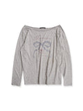 *Printed rhinestone off-shoulder long T-shirt