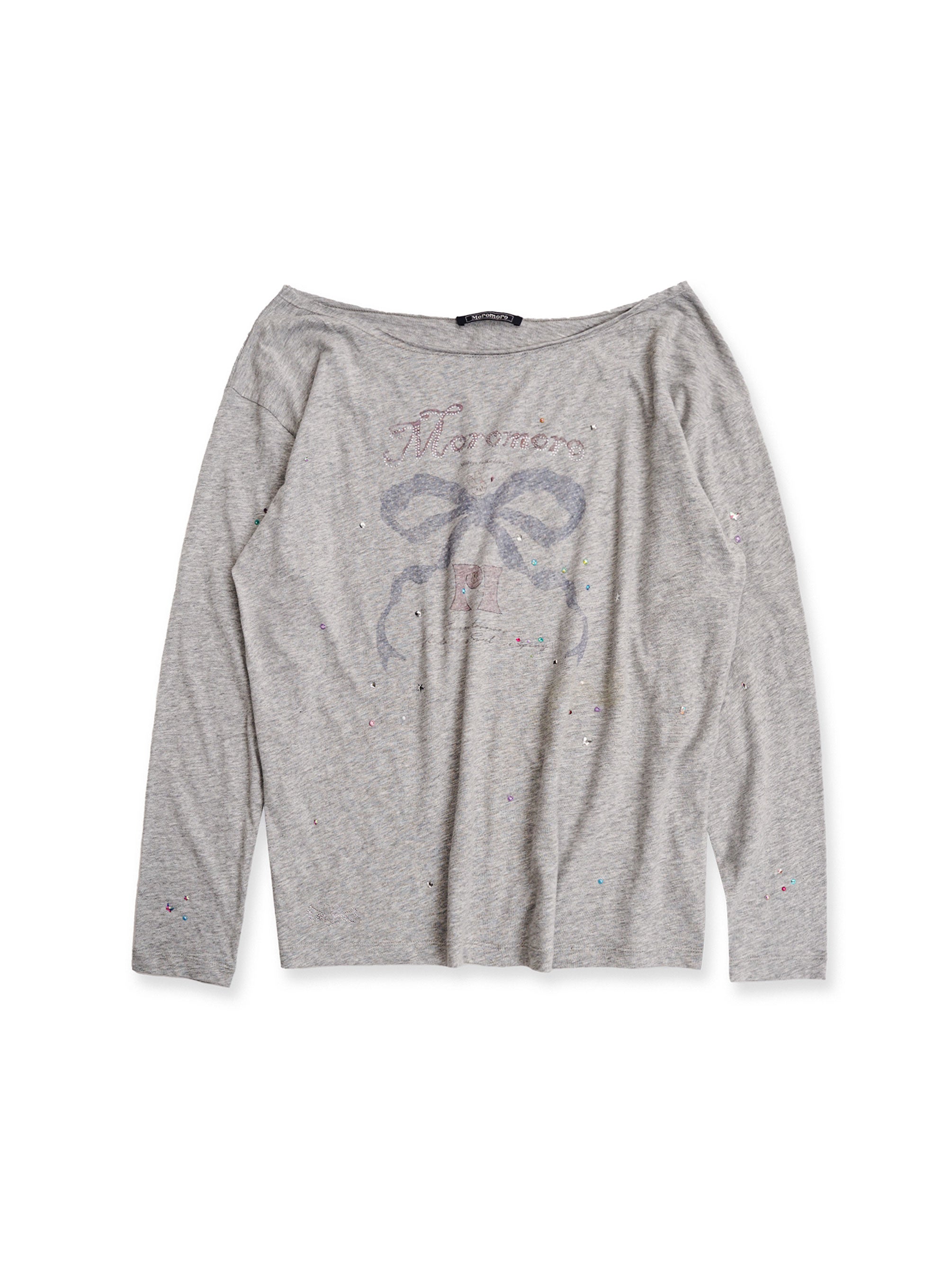 *Printed rhinestone off-shoulder long T-shirt