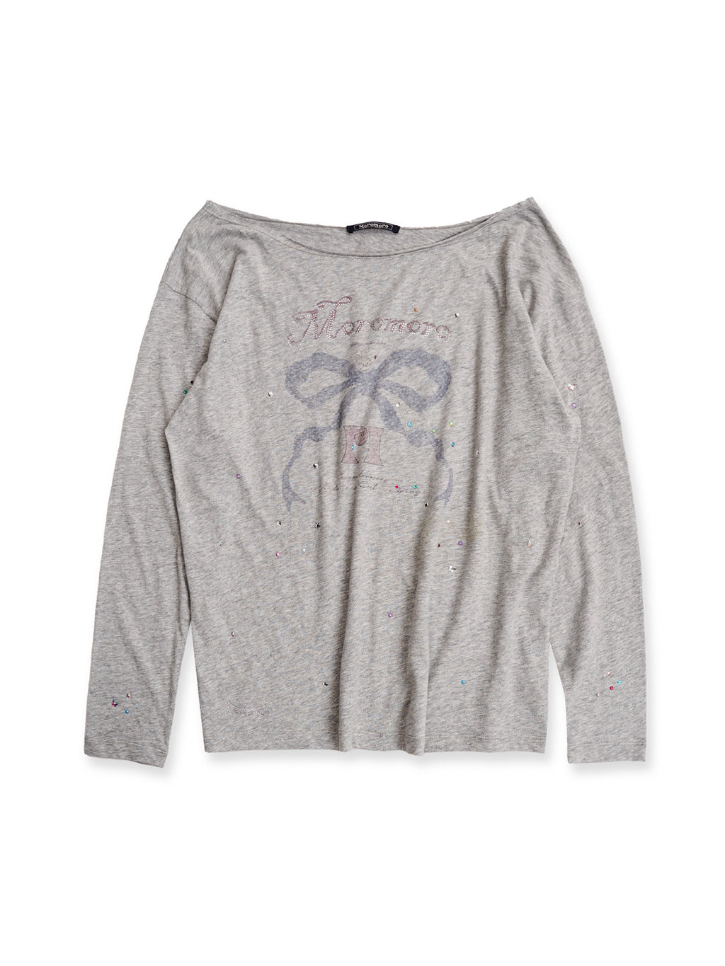 *Printed rhinestone off-shoulder long T-shirt