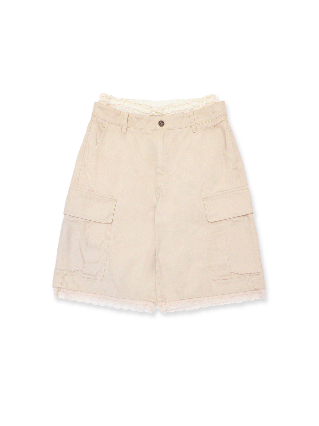 *Lace waistband faux two-piece cargo shorts