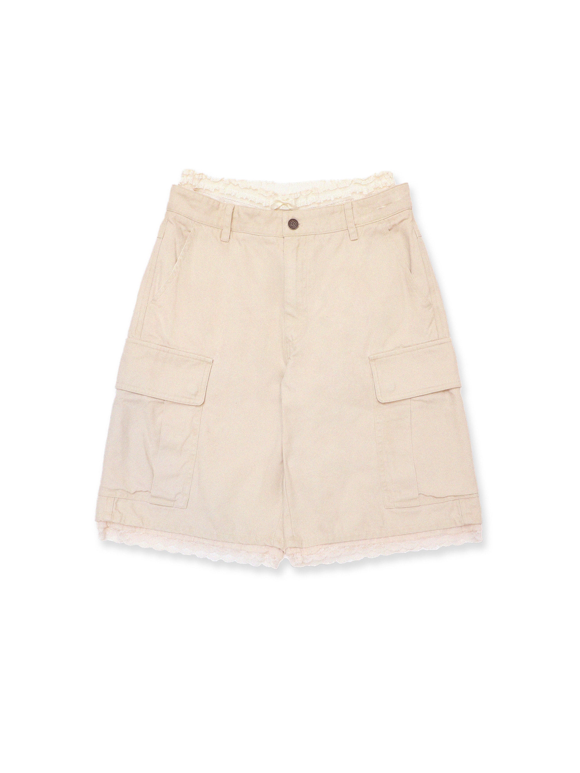 *Lace waistband faux two-piece cargo shorts