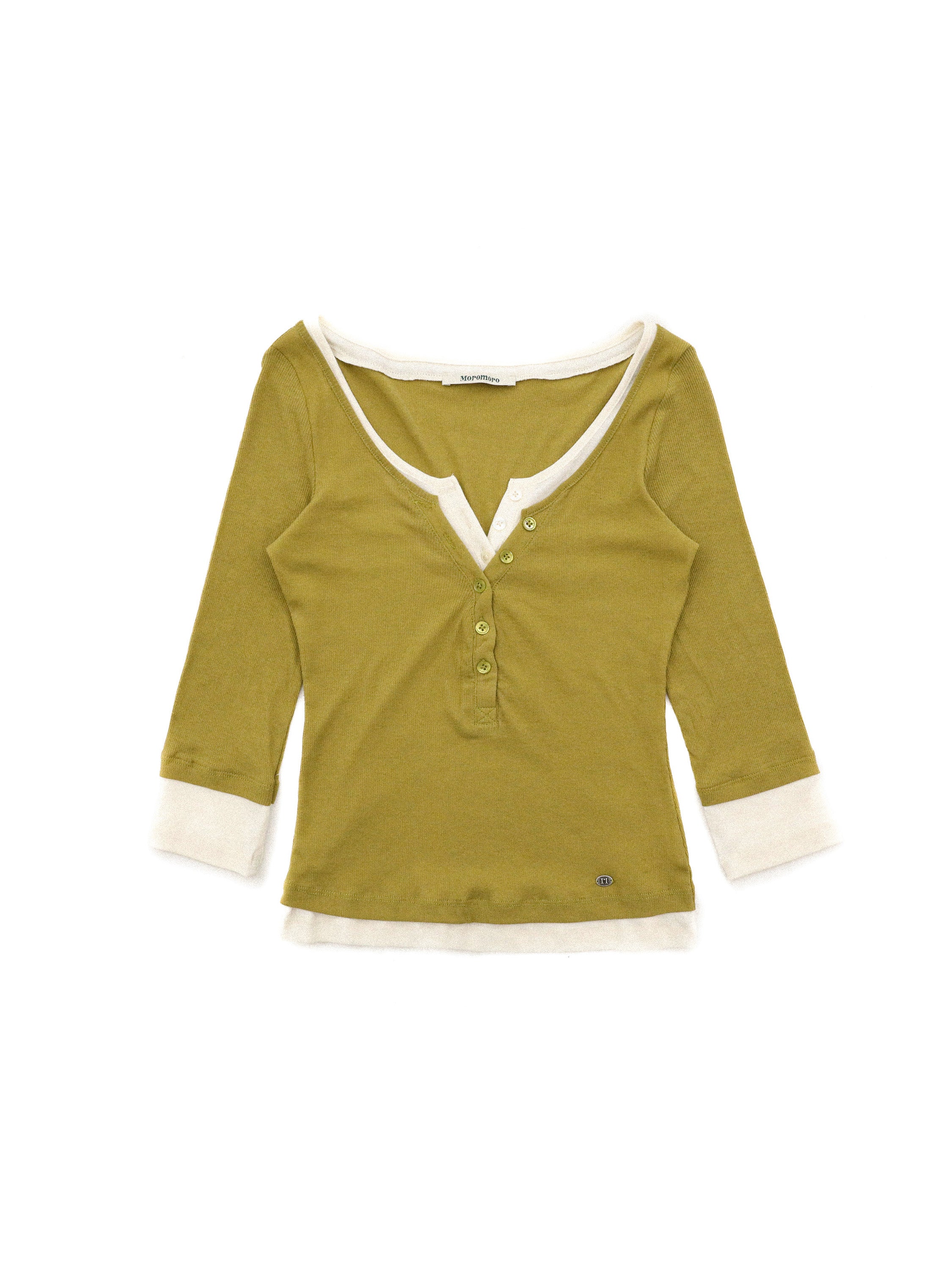 *Faux two-piece color-blocked Henley collar T-shirt