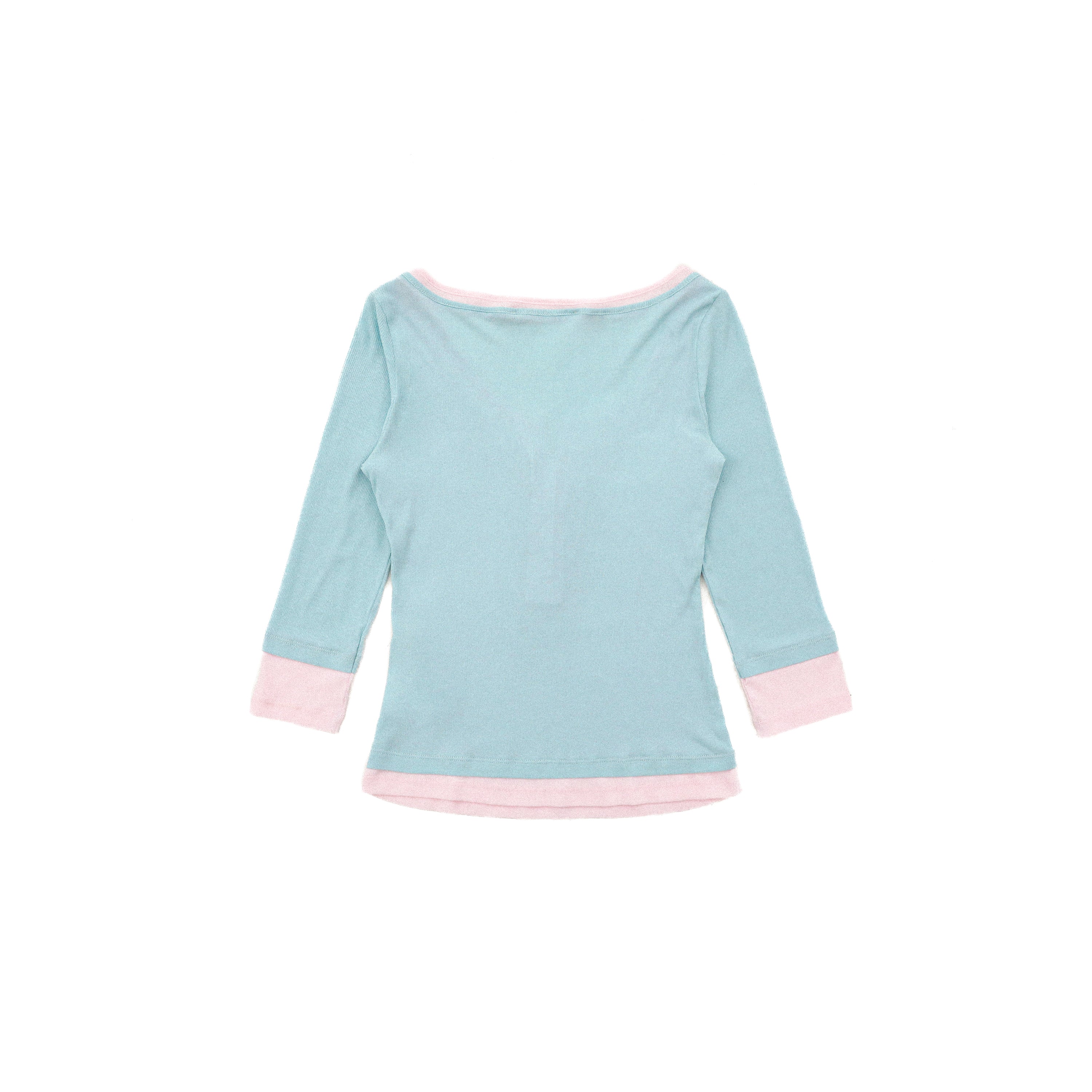 *Faux two-piece color-blocked Henley collar T-shirt