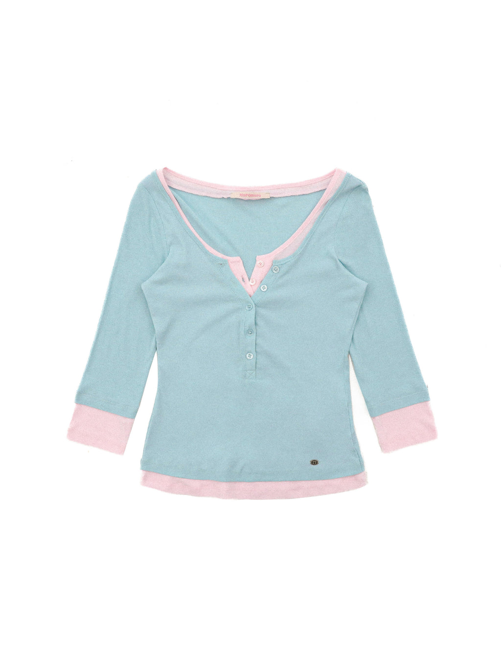 *Faux two-piece color-blocked Henley collar T-shirt